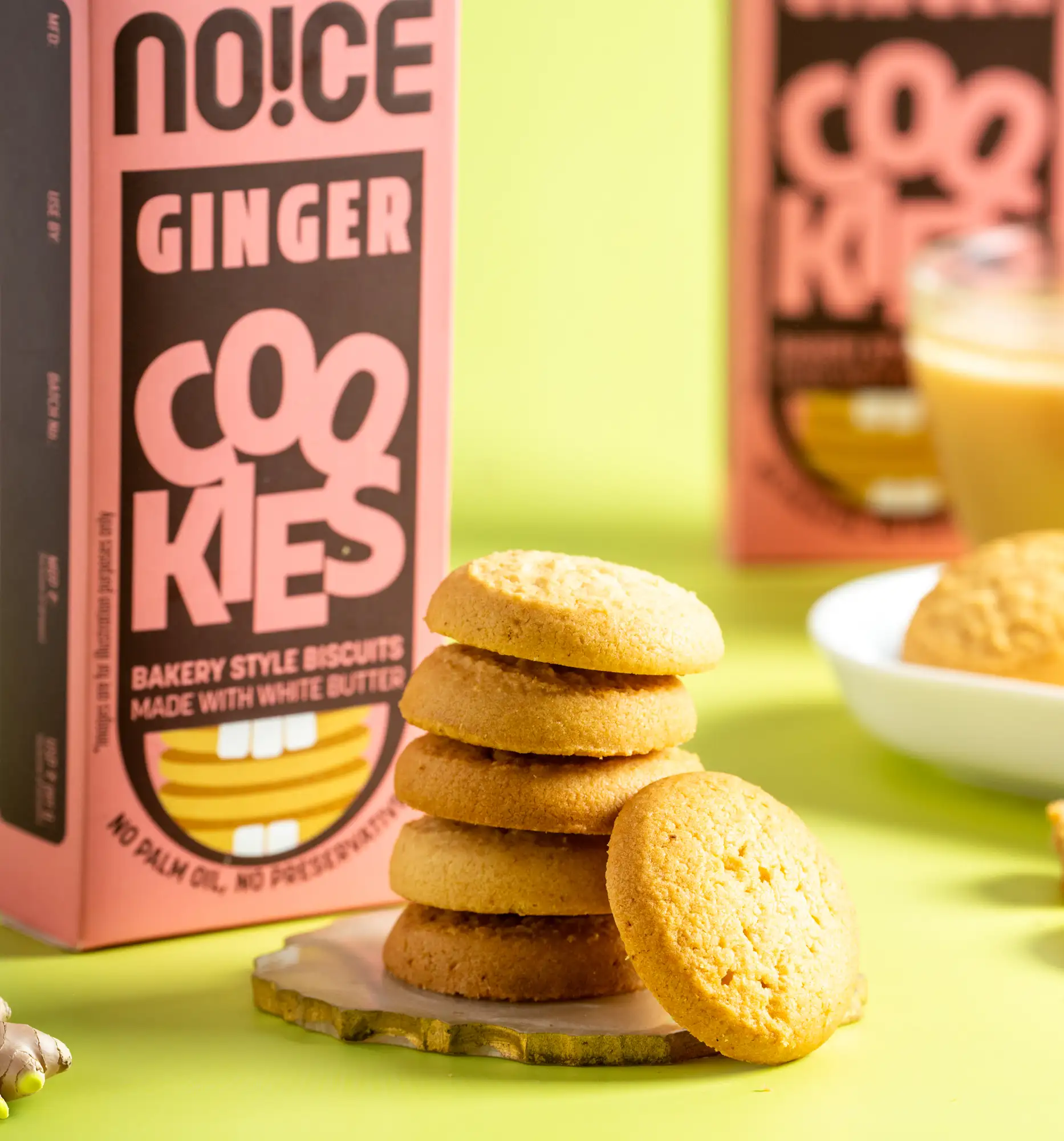 NOICE ginger cookies baked with real ginger and zero palm oil.