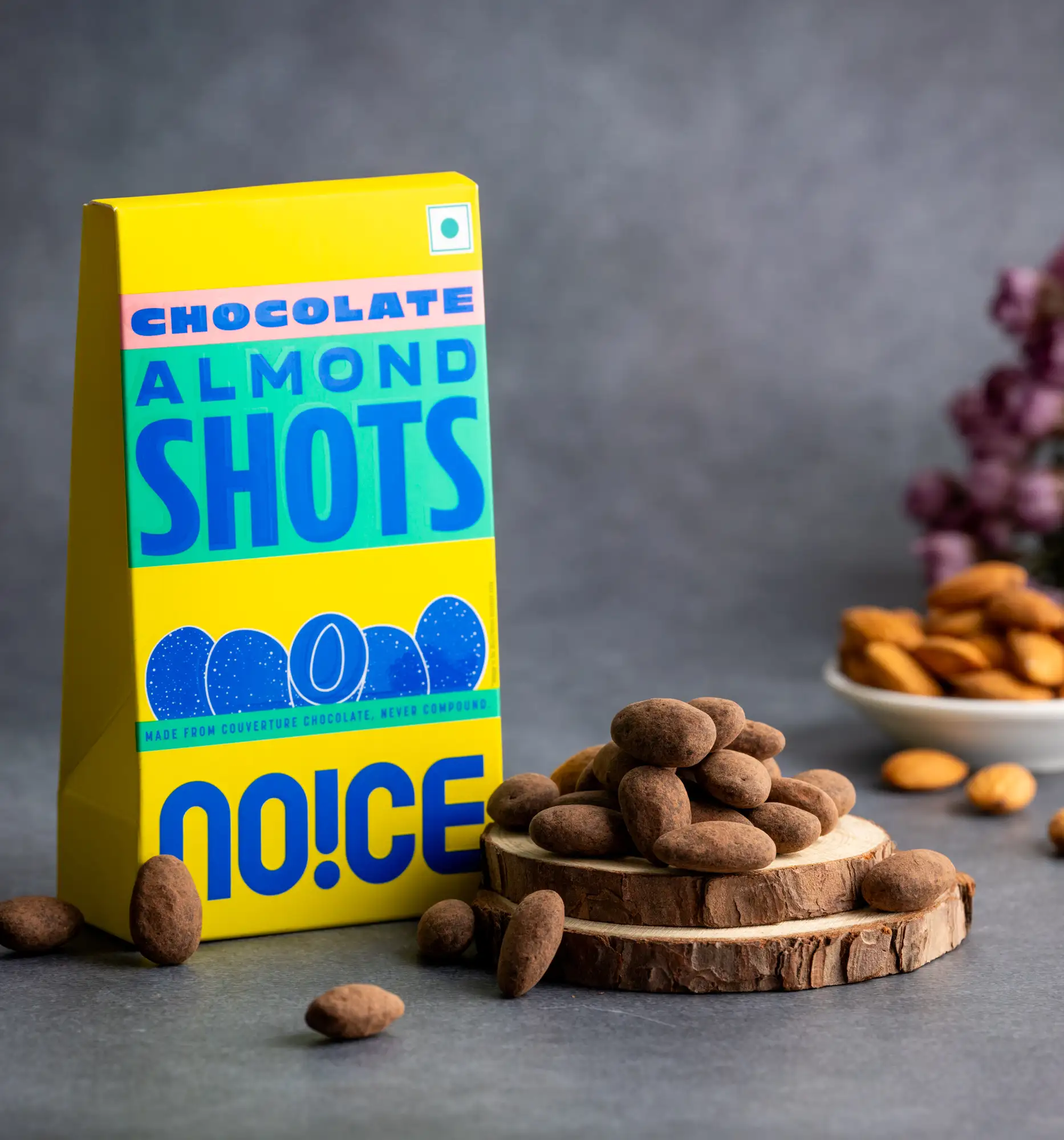 NOICE chocolate almond shots with roasted almonds and dark couverture chocolate