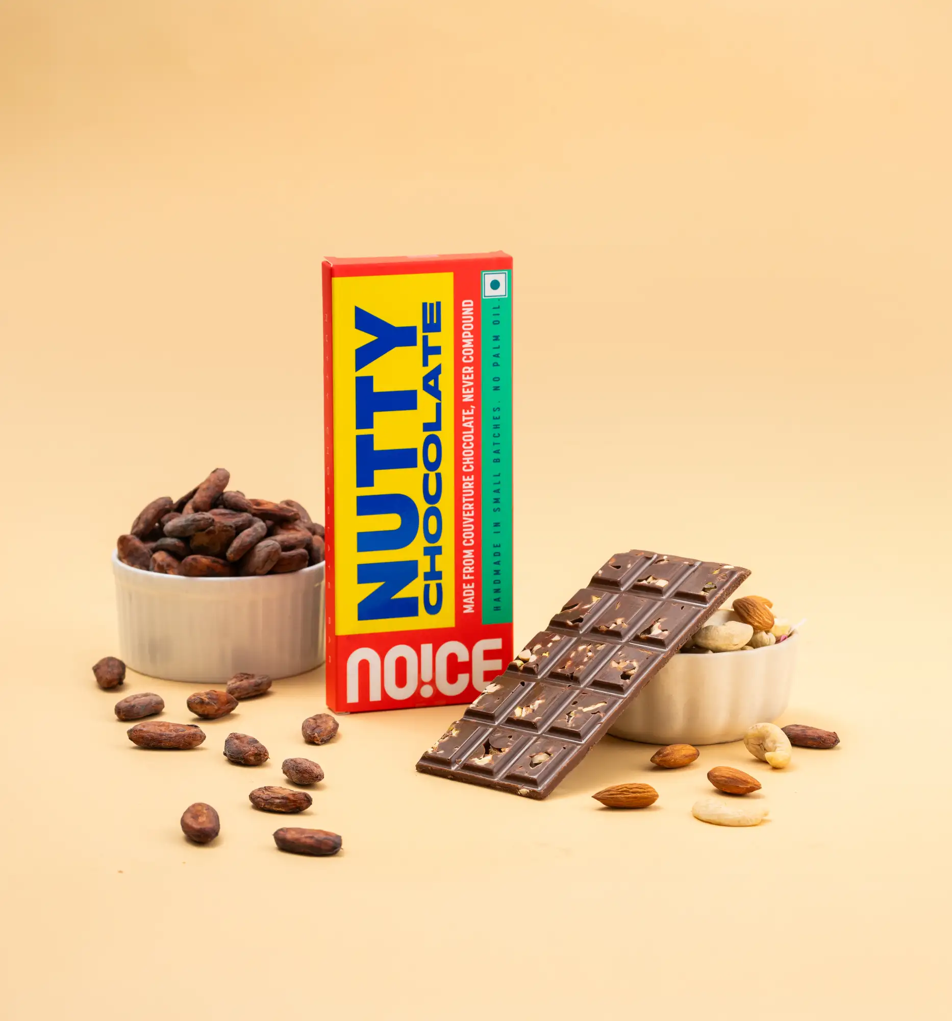 NOICE nutty chocolate with almonds and pista couverture chocolate bar