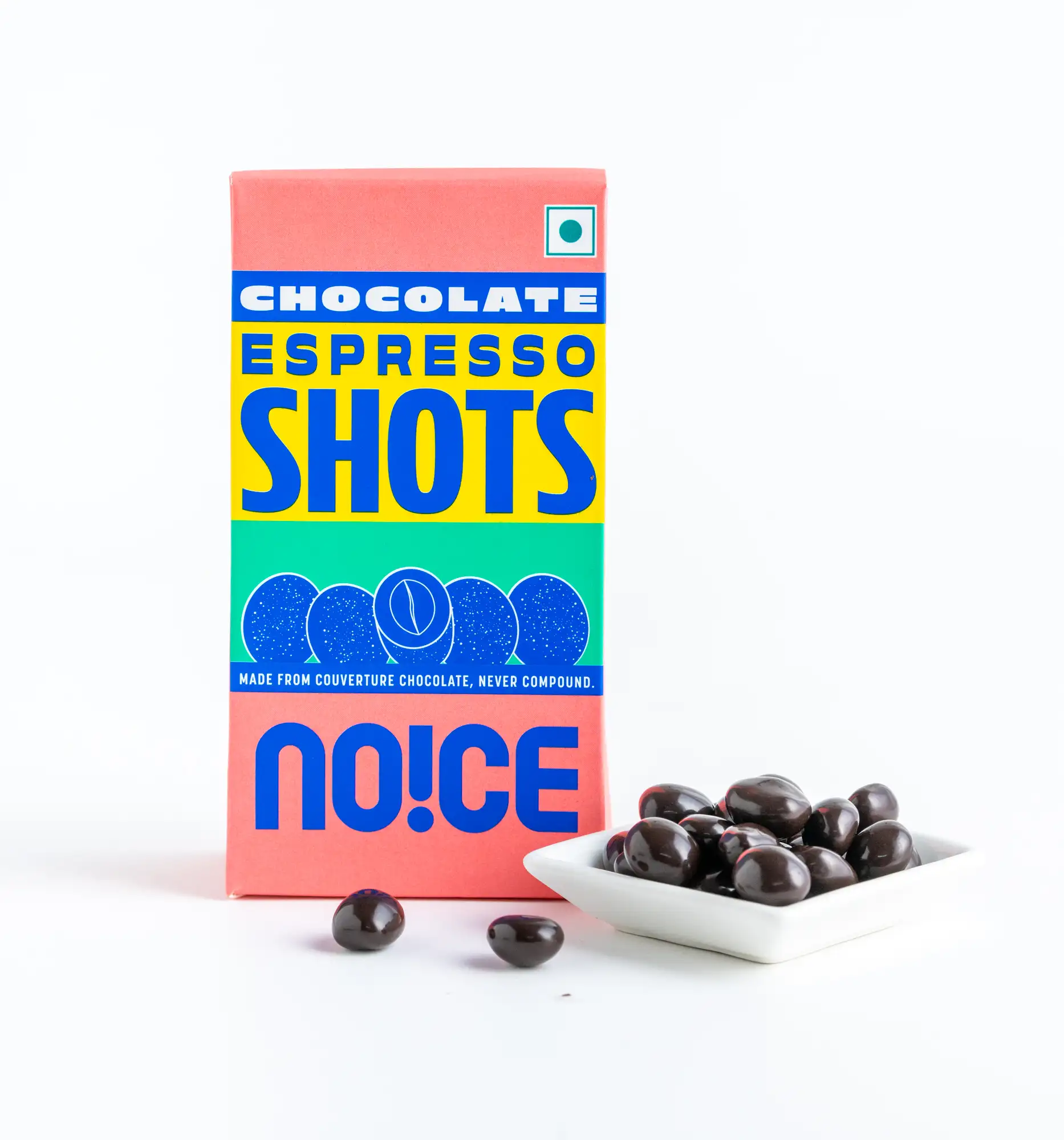 NOICE chocolate espresso shots with coffee beans and couverture chocolate