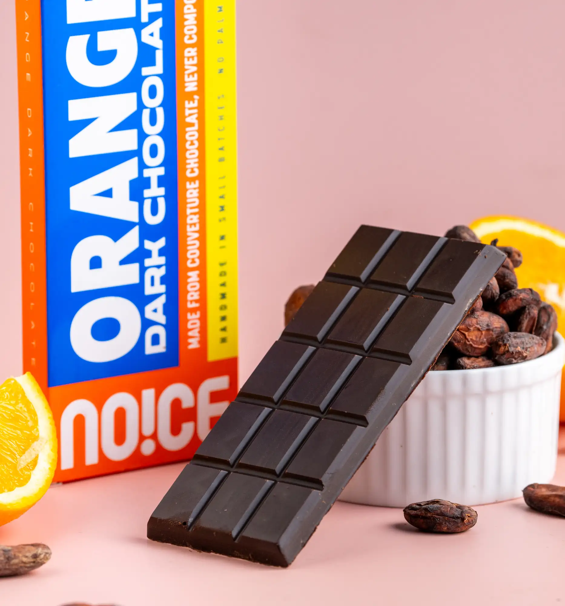 NOICE orange dark chocolate bar with real orange zest couverture chocolate