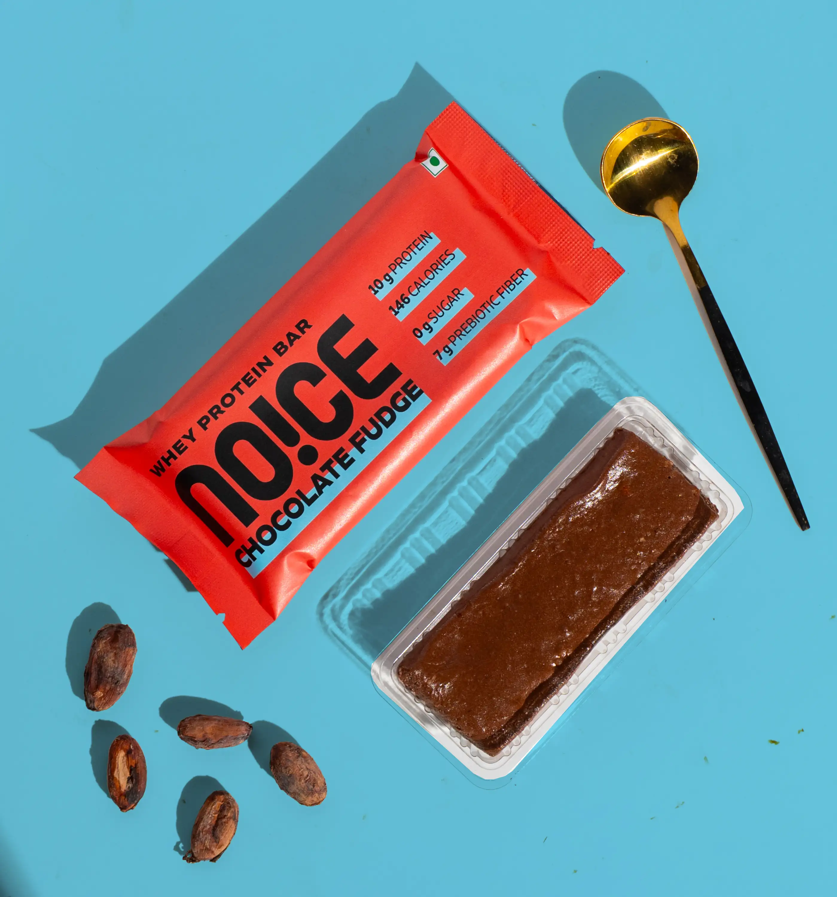 NOICE Chocolate Fudge 10g Whey Protein Bar with zero added sugar and 7g prebiotic fibre for a healthy protein snack
