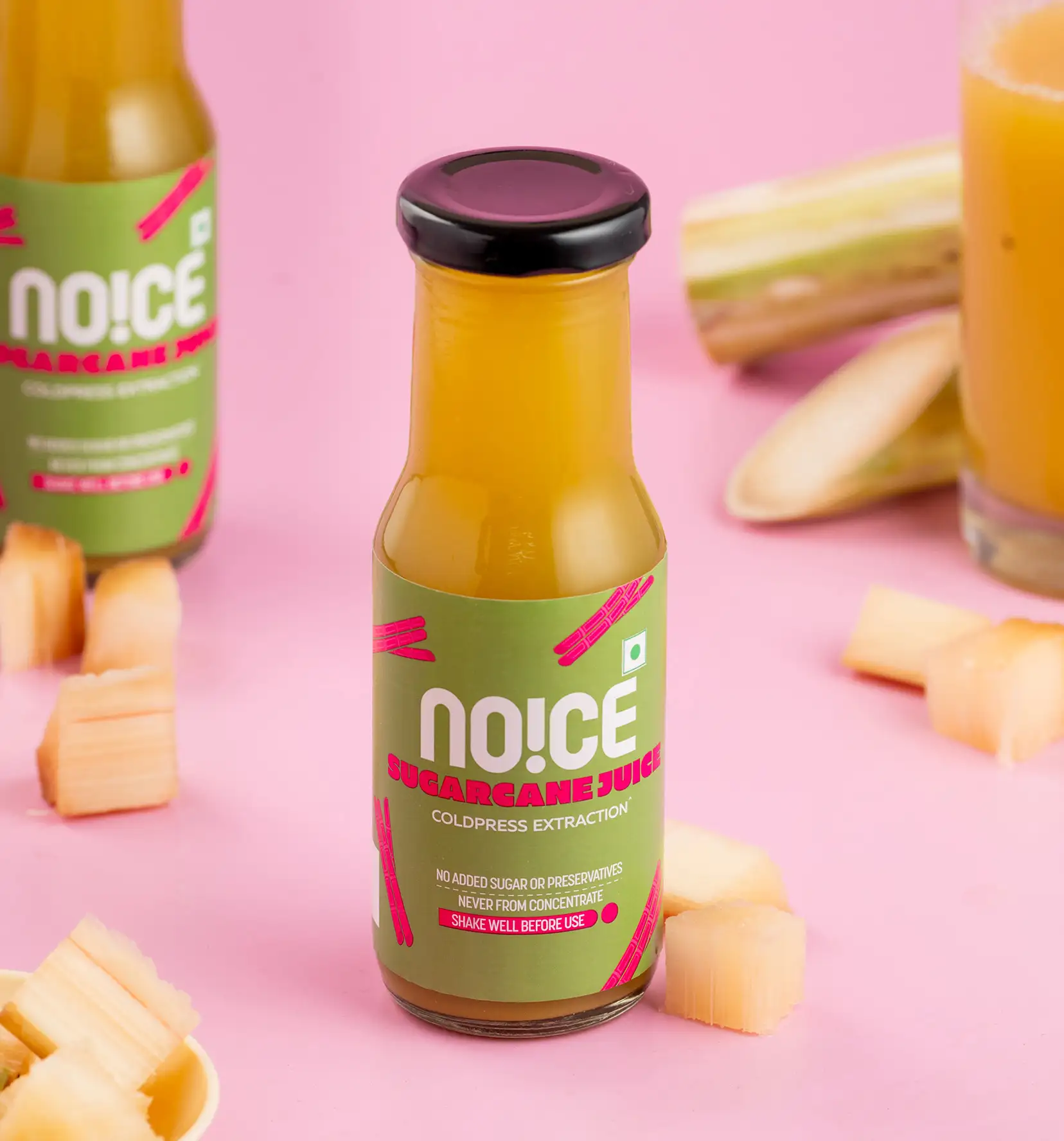 NOICE cold-pressed sugarcane juice made from fresh cane with no added flavors or preservatives.