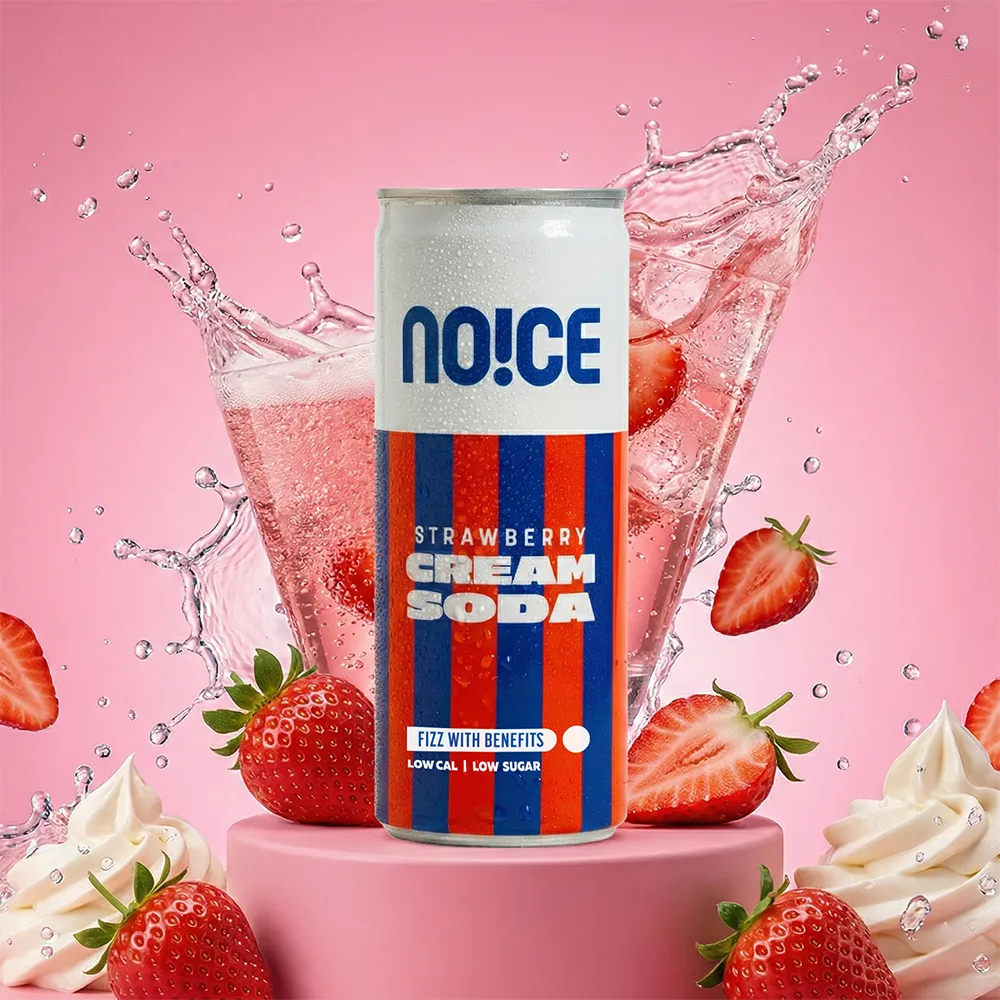NOICE Strawberry Cream Soda Pop with low sugar and low calories, made with no preservatives or artificial flavors