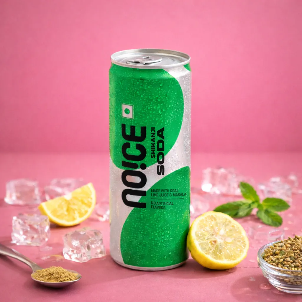 NOICE Shikanji Soda crafted with real lime juice and masala, featuring zero artificial flavors.