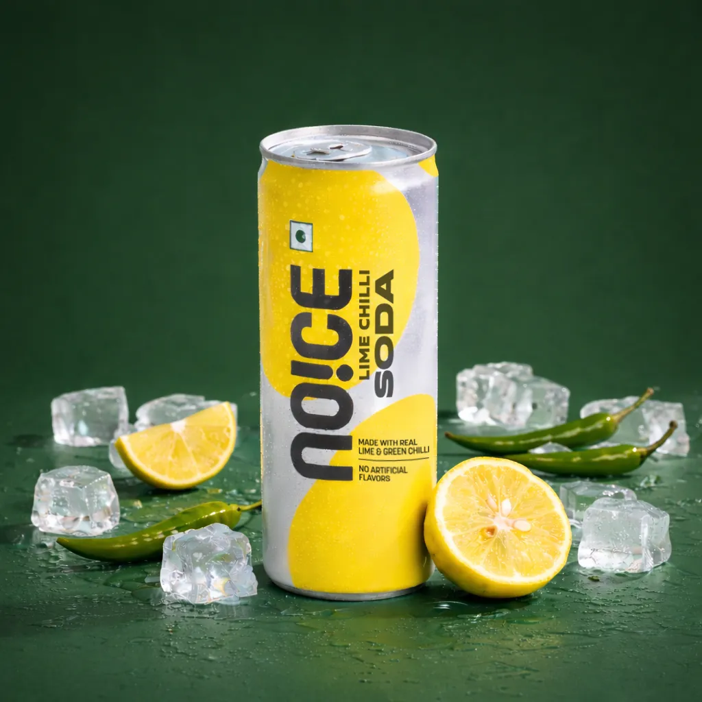 NOICE lime and chilli soda crafted with real lime and green chilli juice, featuring zero artificial flavors.