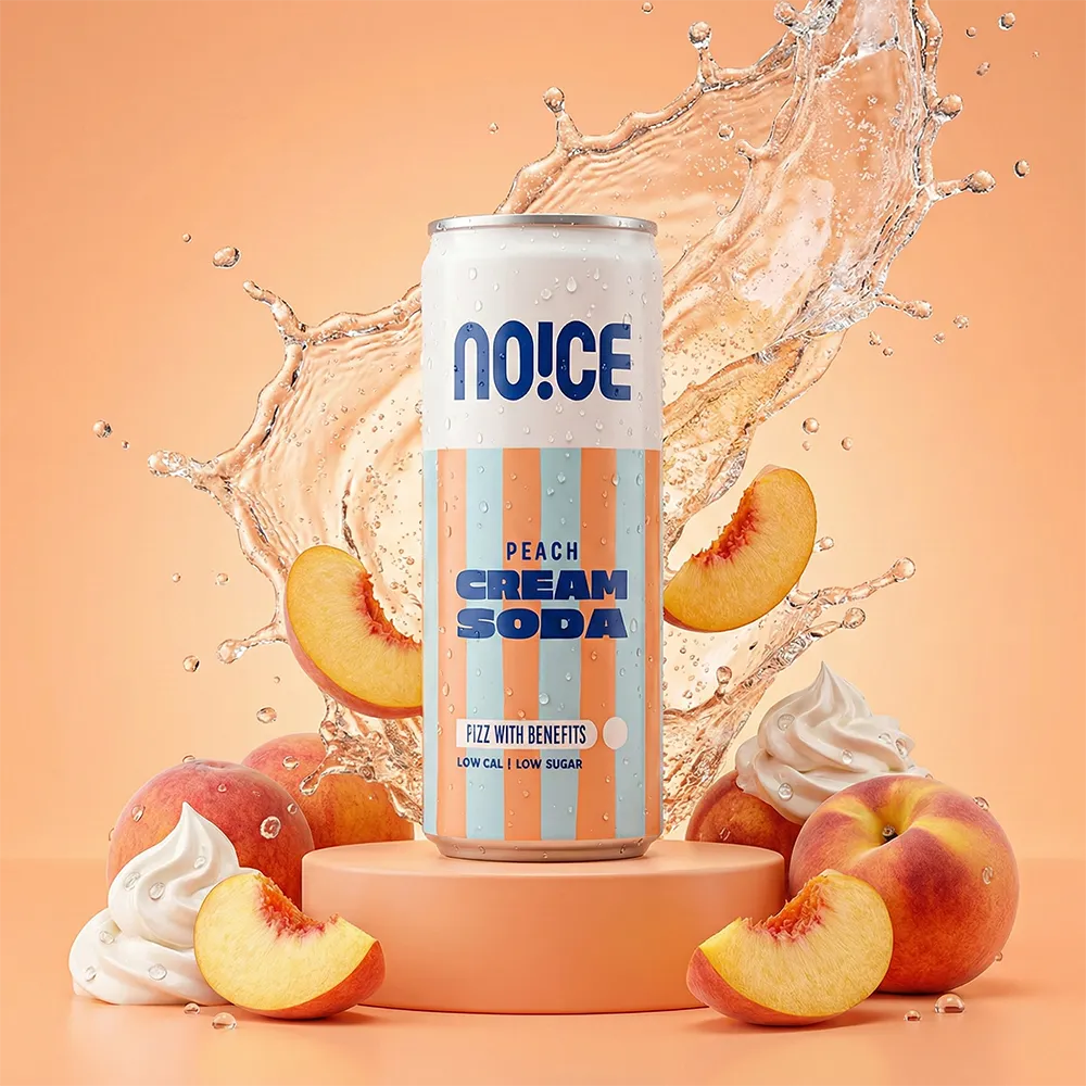 NOICE Peach Cream Soda with low sugar and low calories, made with no preservatives or artificial flavors