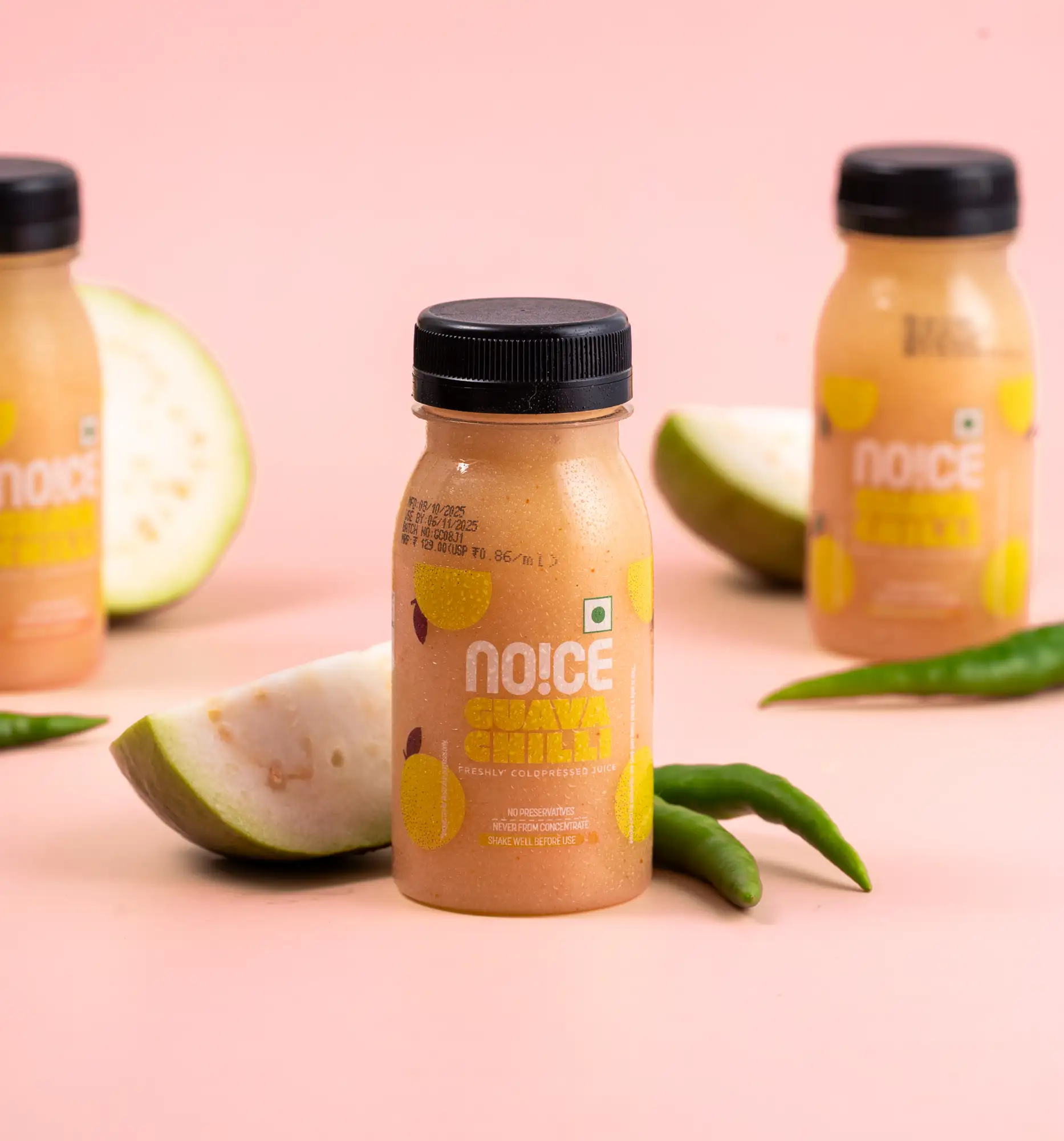 NOICE fresh guava chilli juice cold-pressed from real fruits with no preservatives or concentrates.