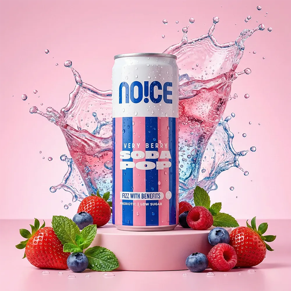 NOICE Very Berry Soda Pop with low sugar and prebiotics, made with zero preservatives or artificial flavors.