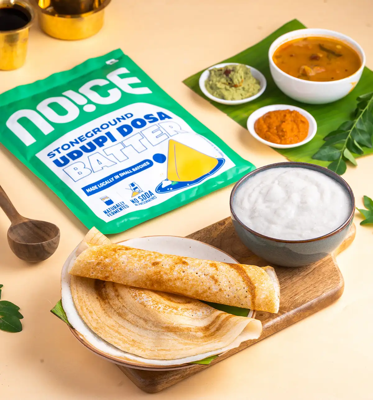 NOICE stone-ground Udupi dosa batter naturally fermented in small batches with no preservatives or soda.