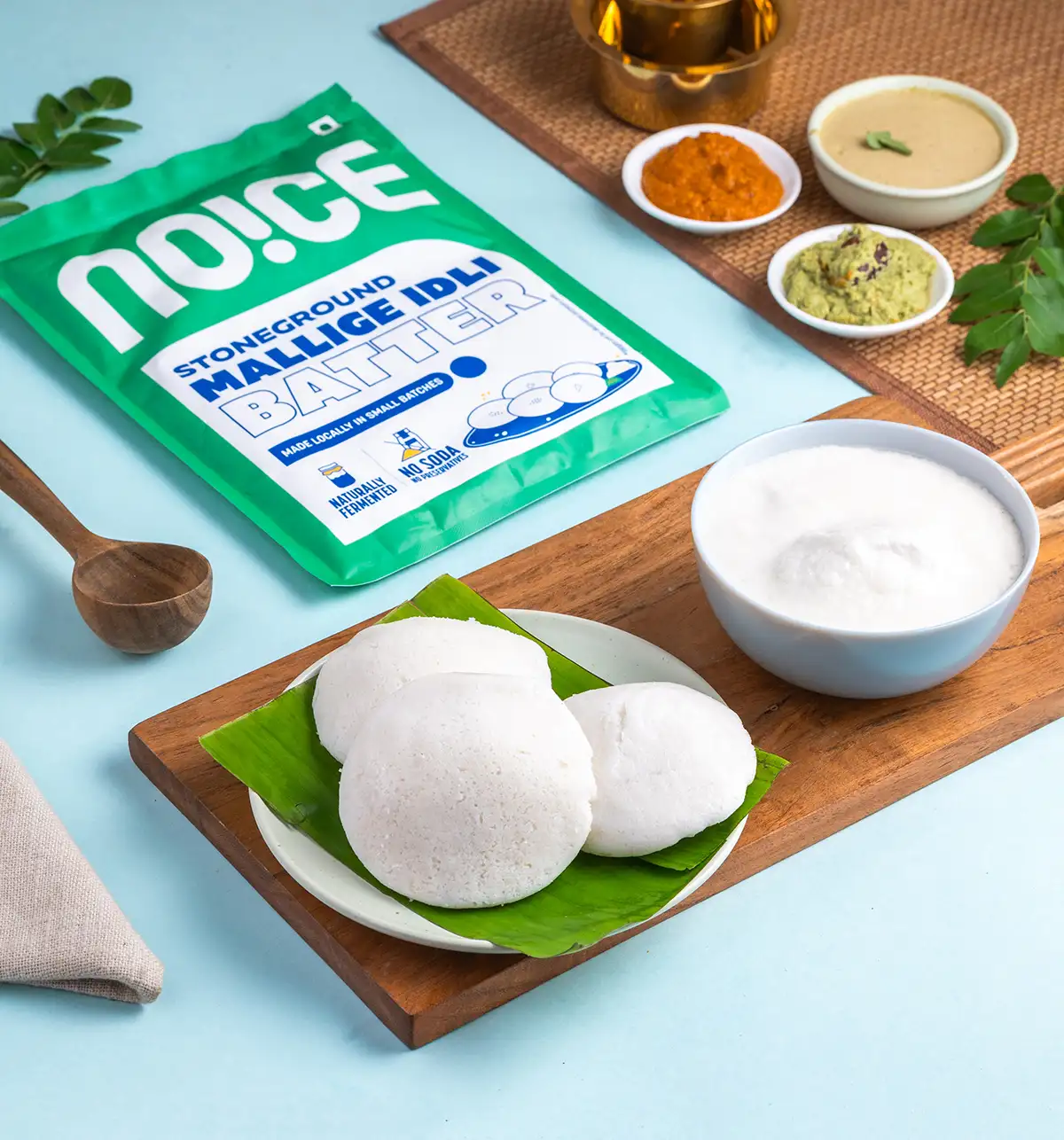 NOICE stone-ground Mallige idli batter naturally fermented in small batches with no preservatives or added soda.