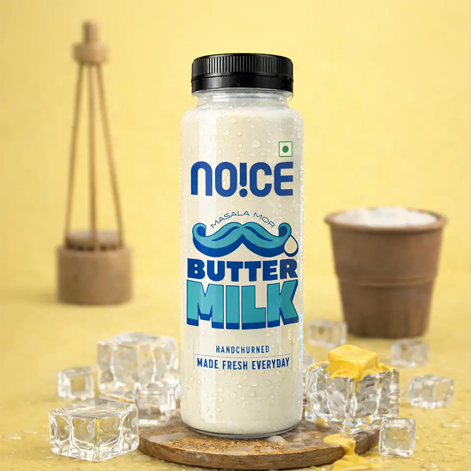 NOICE Fresh Butter Milk seasoned with real curry leaves and jeera, handchurned daily for a refreshing Chennai-style Masala Mor experience