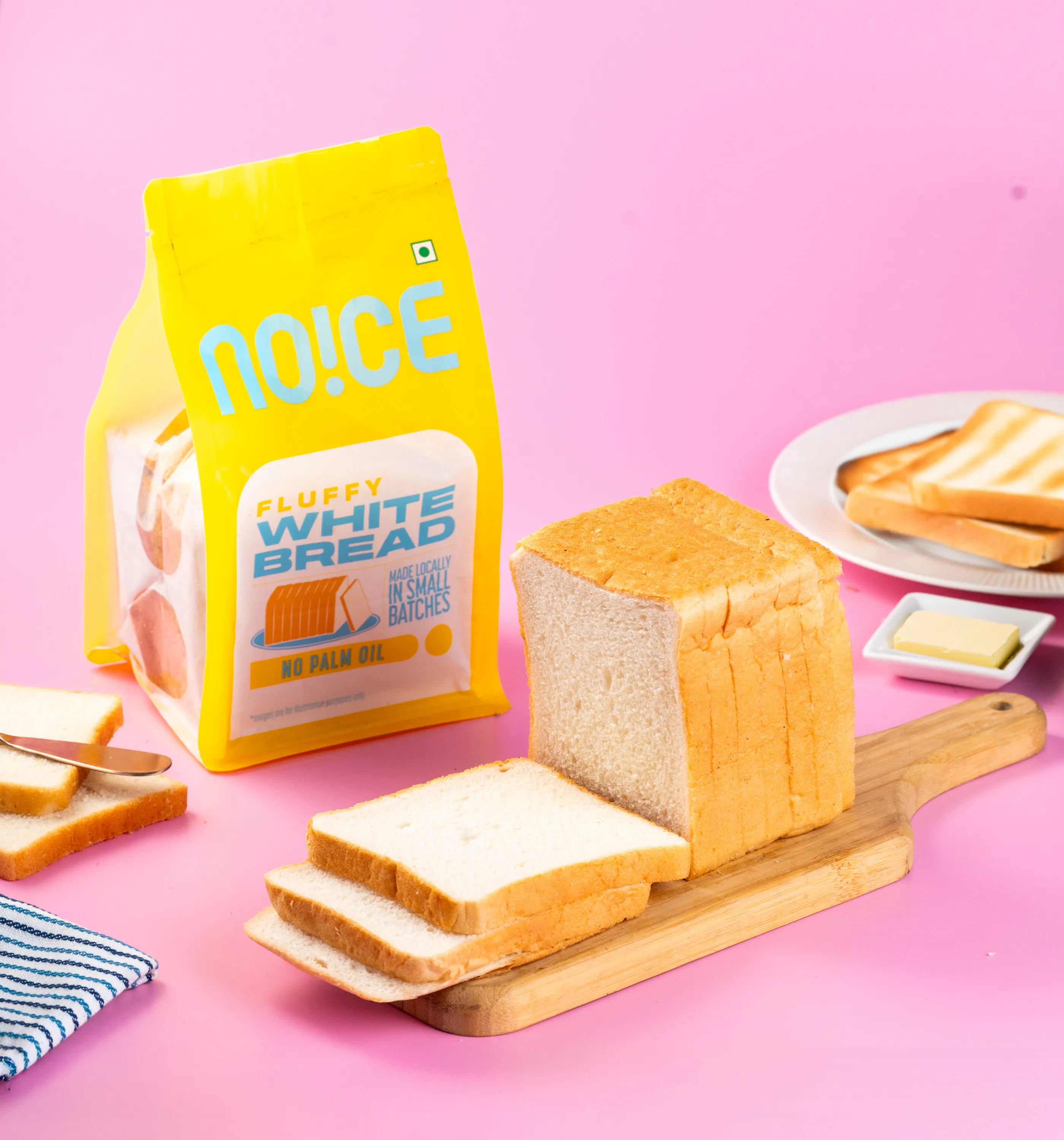 NOICE freshly made fluffy white bread handcrafted with butter and zero palm oil.