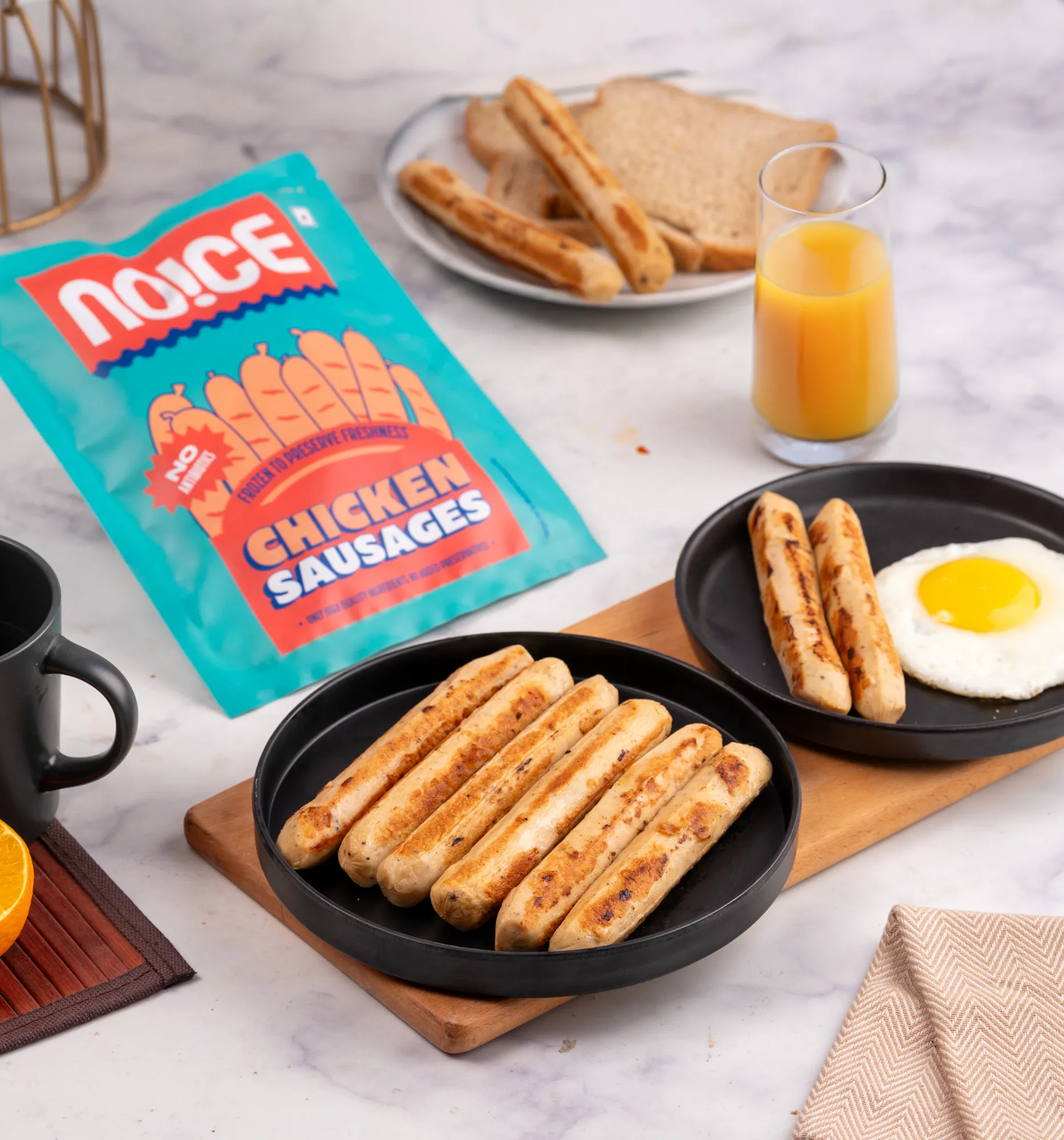 NOICE chicken breakfast sausages juicy flavourful frozen sausages ready to cook