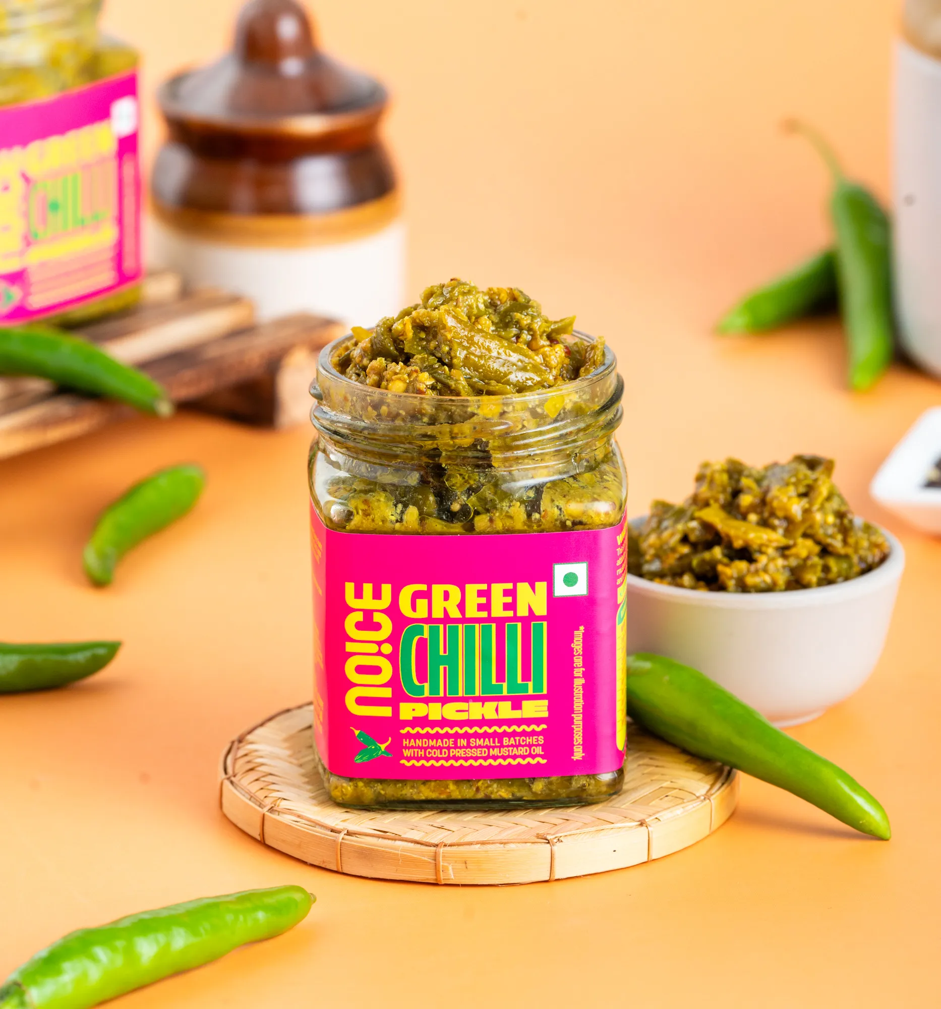 NOICE green chilli pickle spicy tangy chilli achar with mustard oil