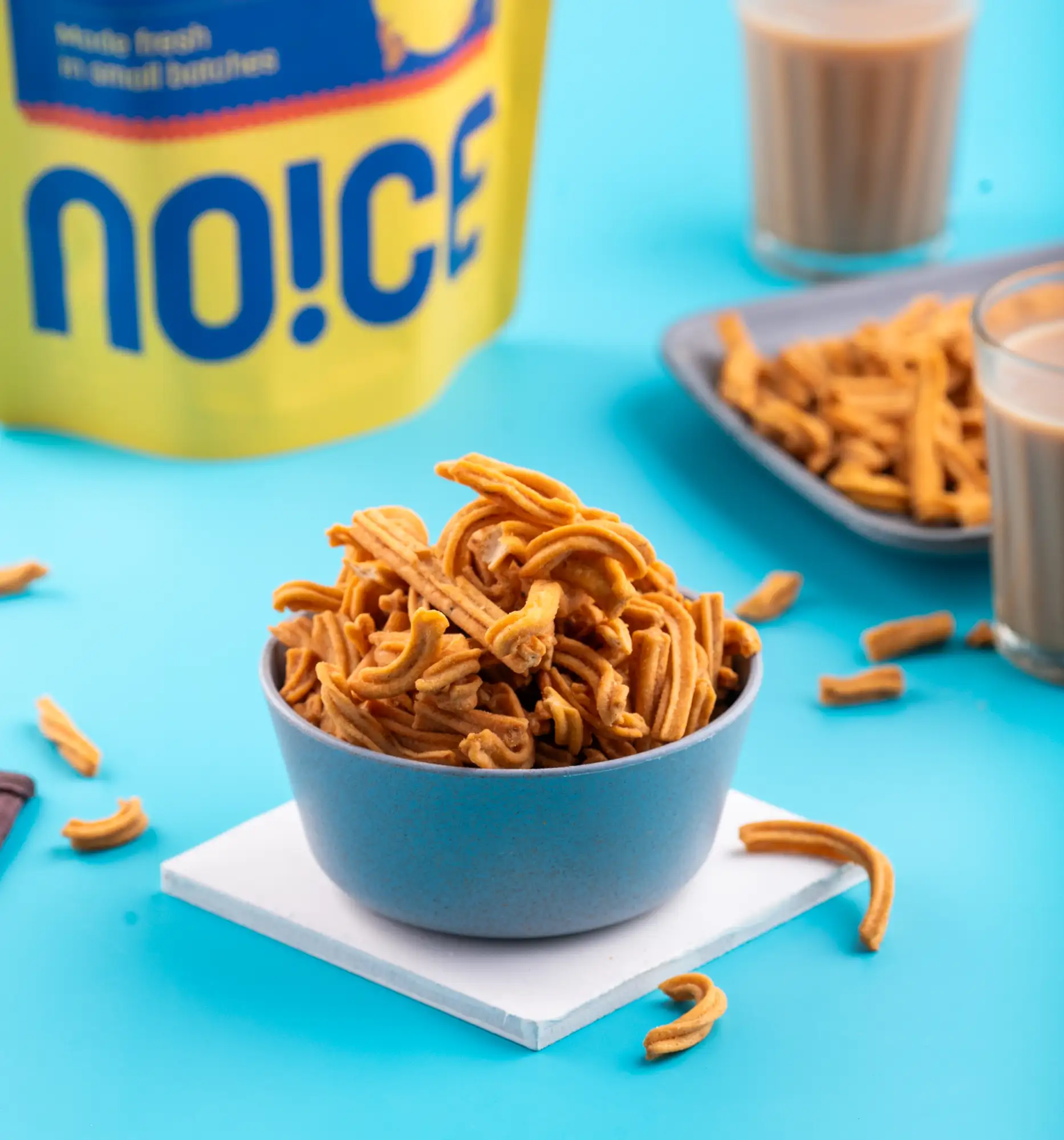 NOICE Soya Sticks, supremely crunchy and addictive savory snacks made with fresh rice bran oil, completely free from palm oil.