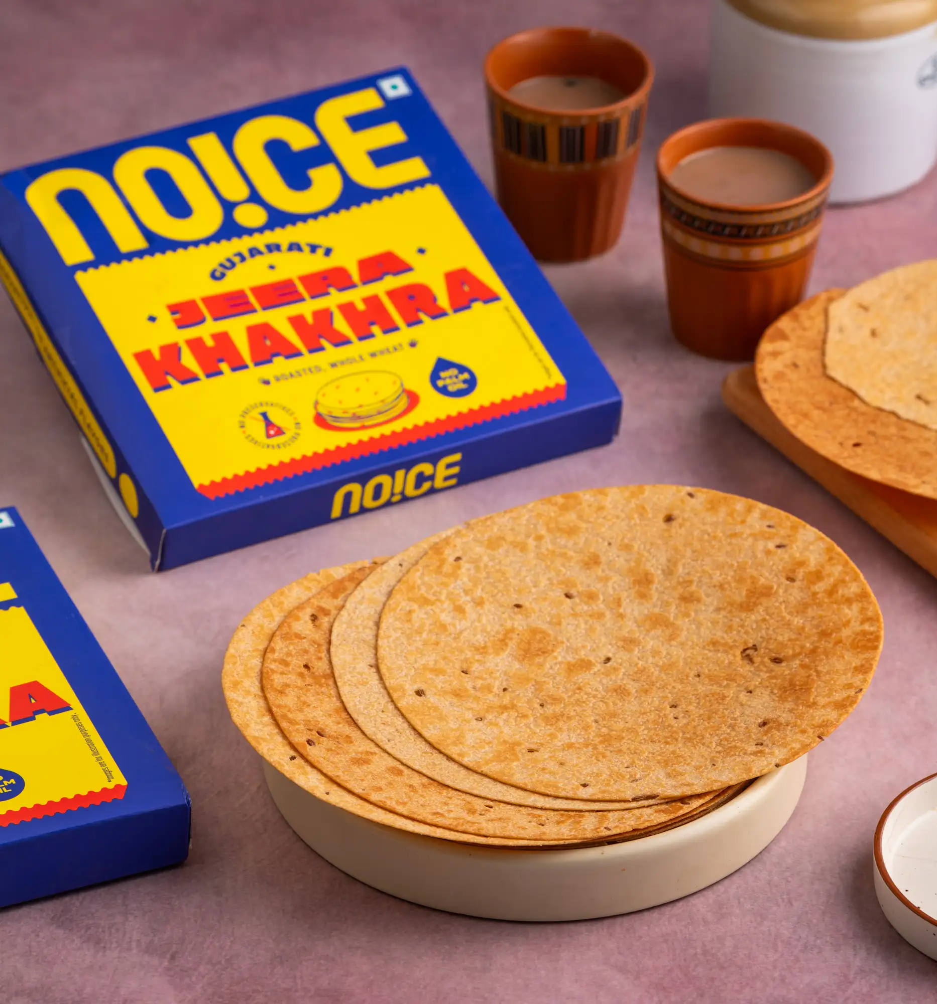 NOICE Gujarati Jeera Khakhra, thin and crispy whole wheat flatbread speckled with slow-roasted cumin seeds, handcrafted without palm oil or preservatives