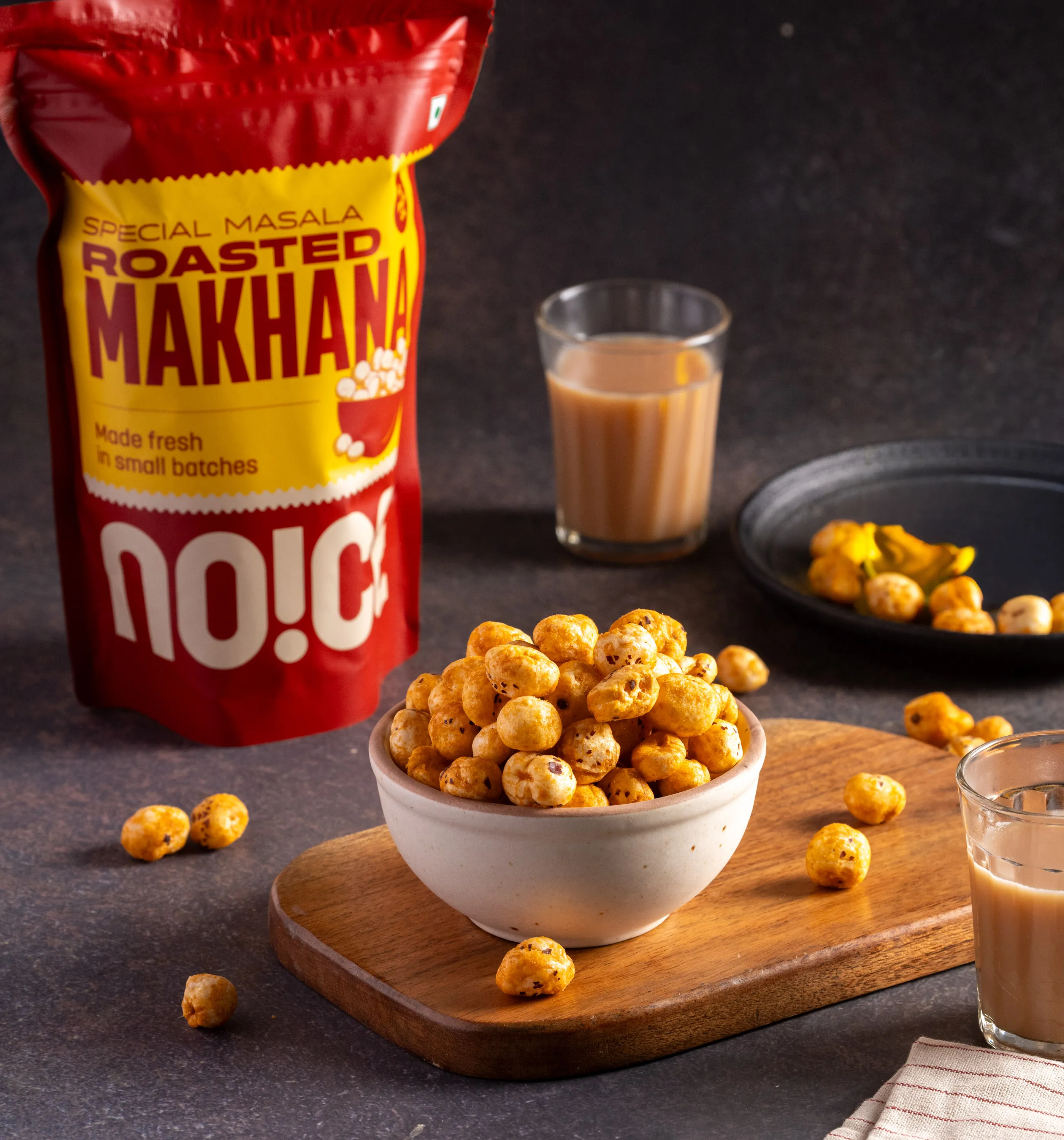 NOICE Special Masala Roasted Makhana, crunchy fox nuts tossed in a special Indian spice blend, crafted in small batches with no palm oil and no artificial colors