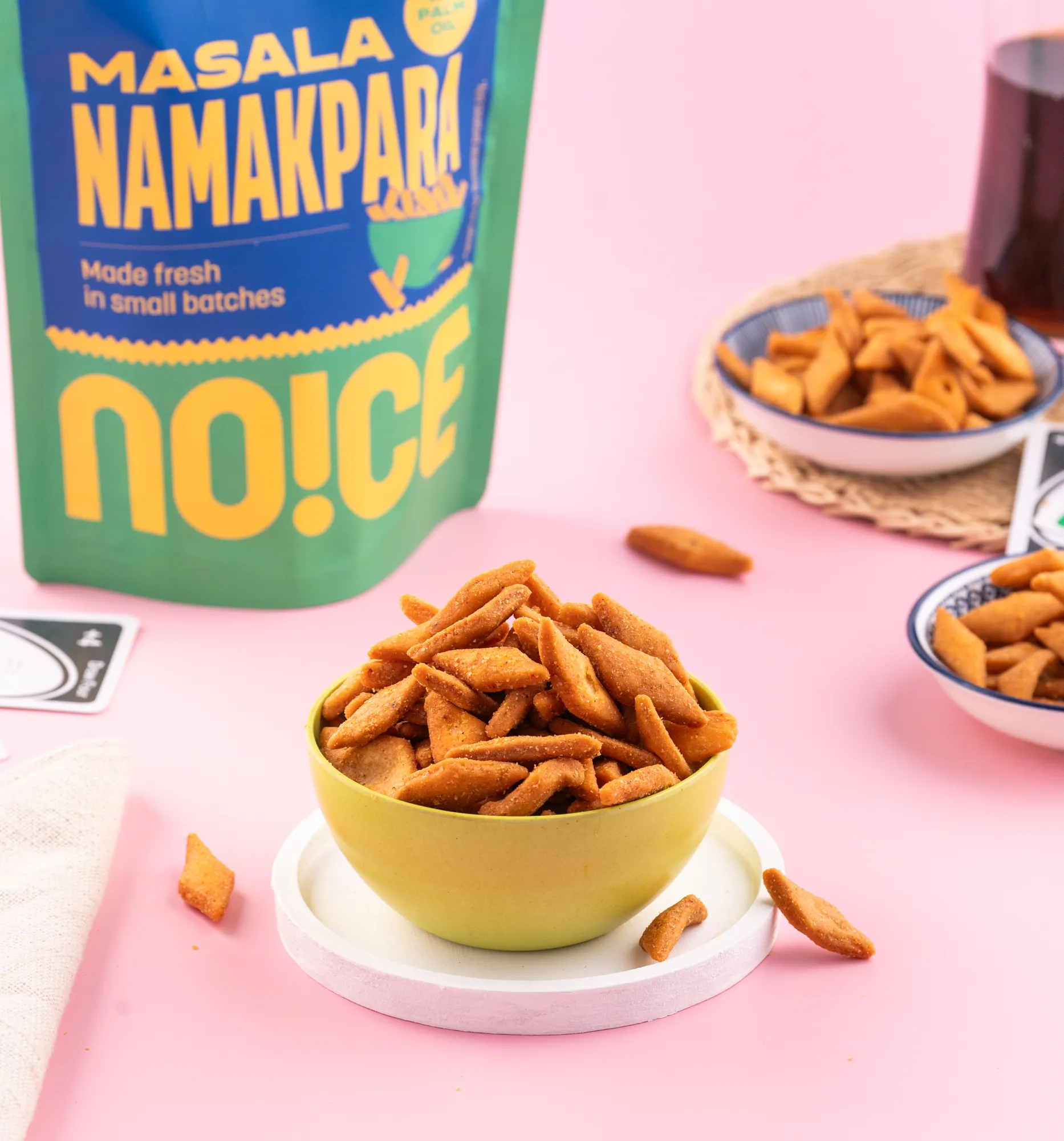 NOICE Masala Namakpara, flaky and crispy North Indian snacks spiced with jeera and ajwain, made homestyle with fresh rice bran oil and completely free from palm oil