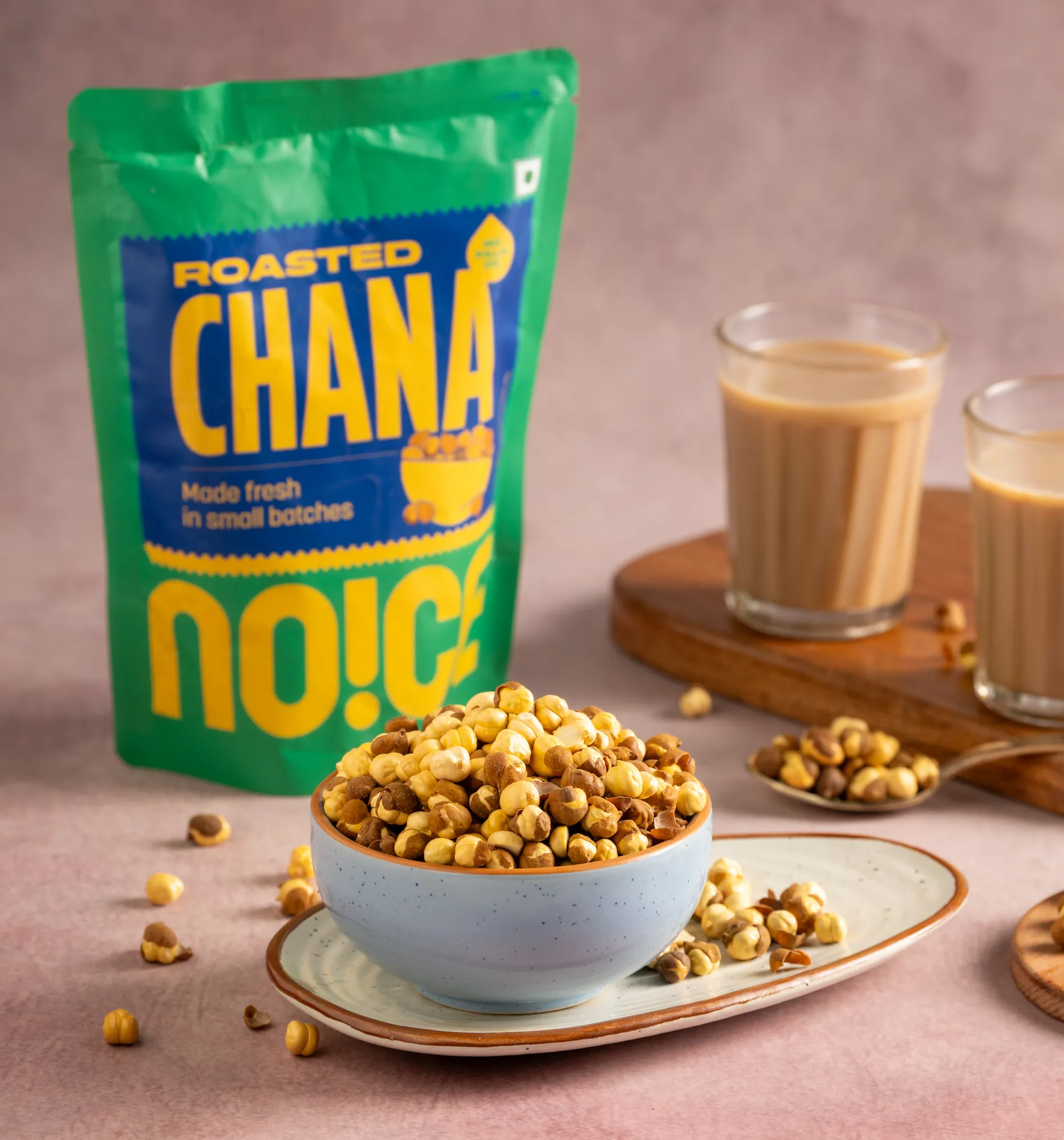 NOICE Roasted Chana, crisp and perfectly slow-roasted chickpeas, crafted in small batches with zero palm oil and no artificial flavors.