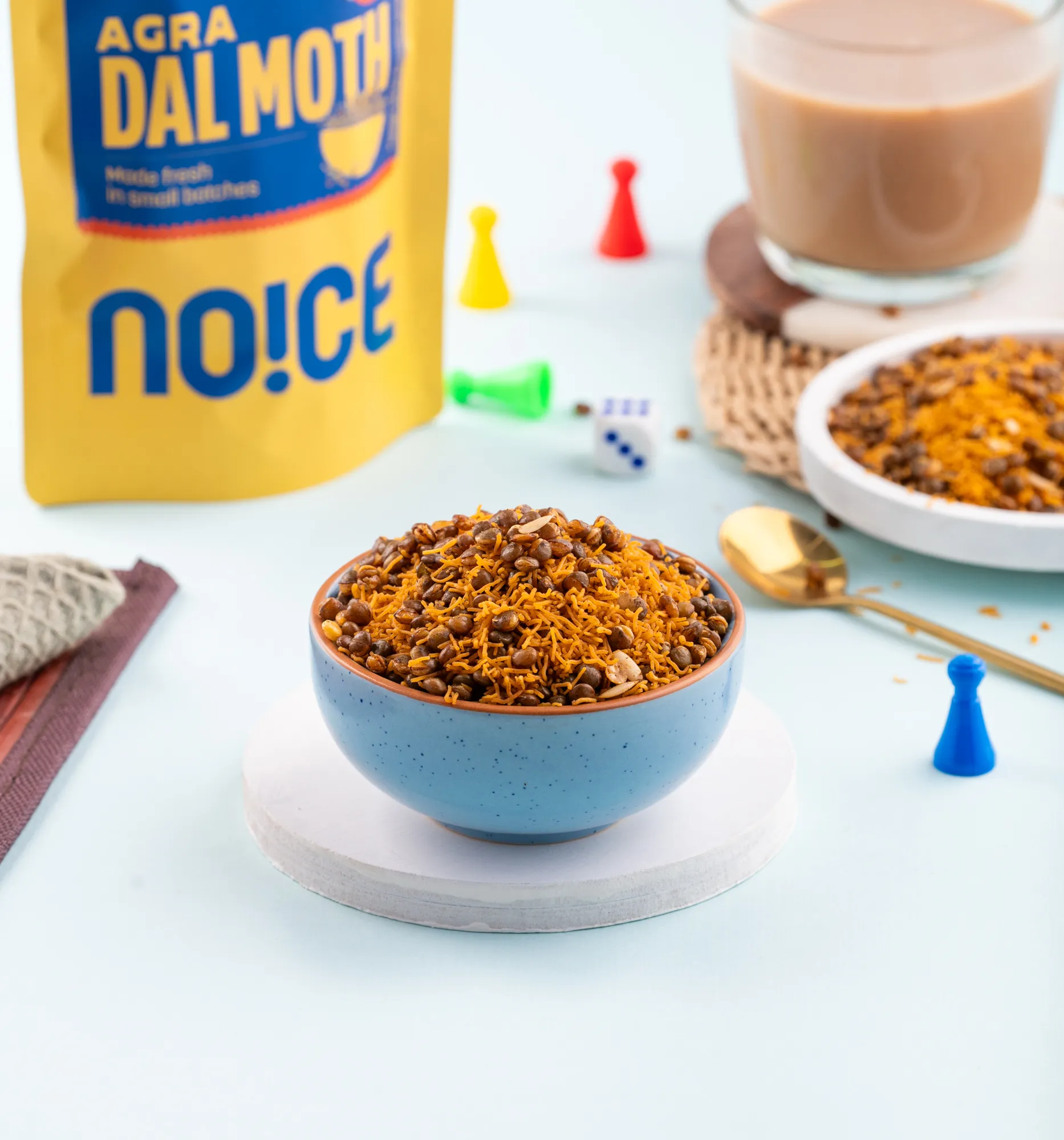 NOICE Agra Dal Moth, crispy and spiced yellow lentils mixed with nuts and seeds, made with fresh rice bran oil and completely free from palm oil