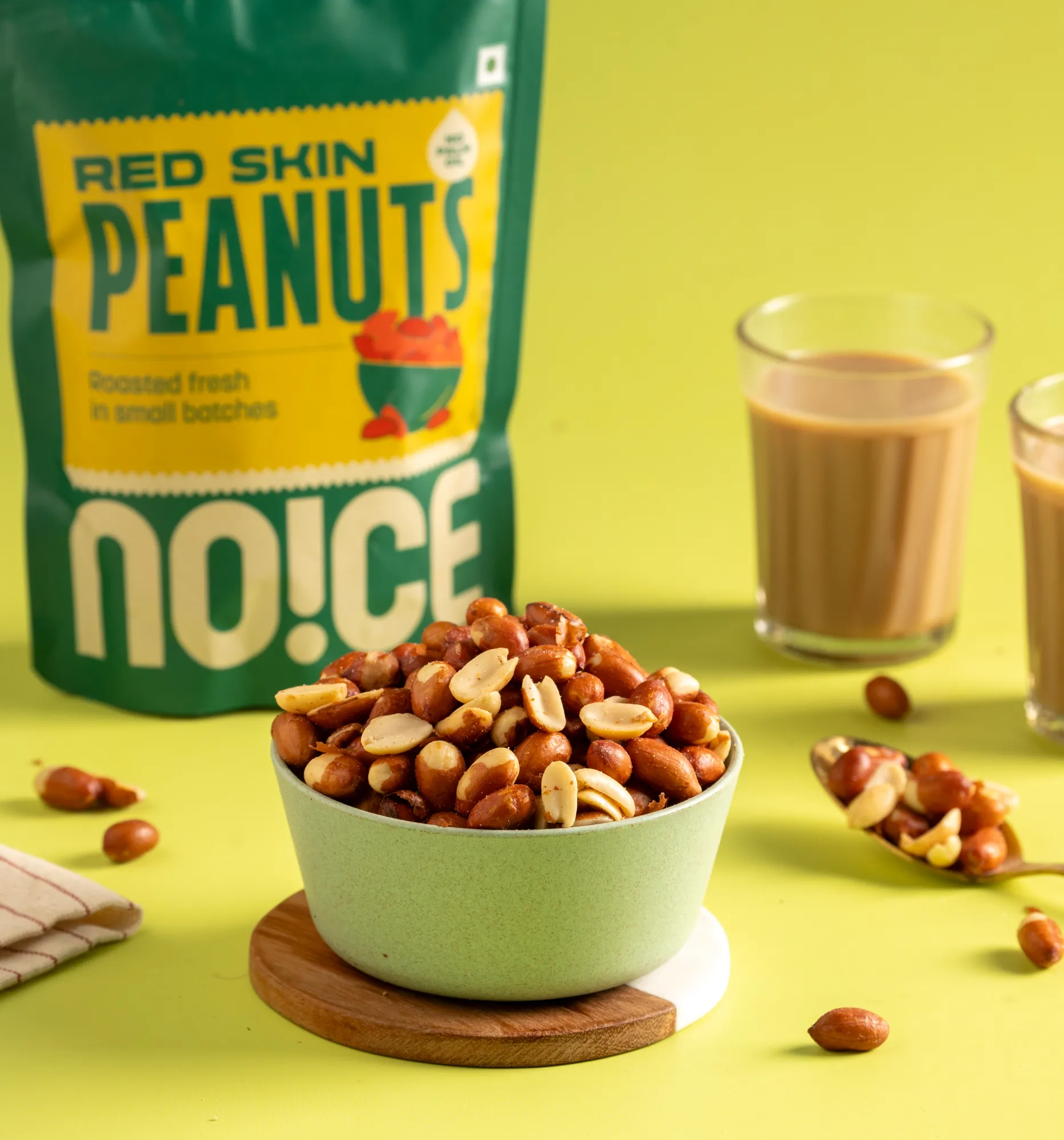 NOICE Red Skin Peanuts, earthy and perfectly roasted peanuts with natural skin, crafted in small batches with zero palm oil and no artificial flavors