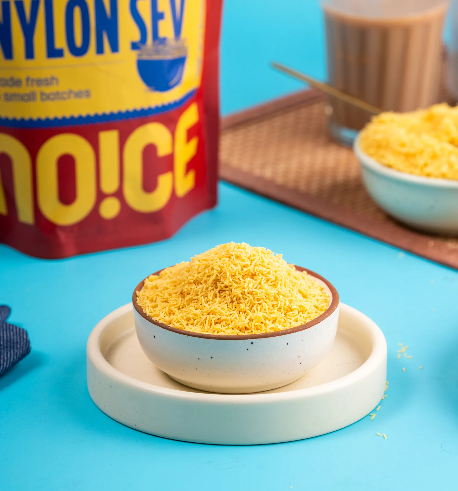 NOICE Nylon Sev, ultra-fine and crispy golden threads of chickpea flour namkeen made with fresh groundnut oil and zero palm oil