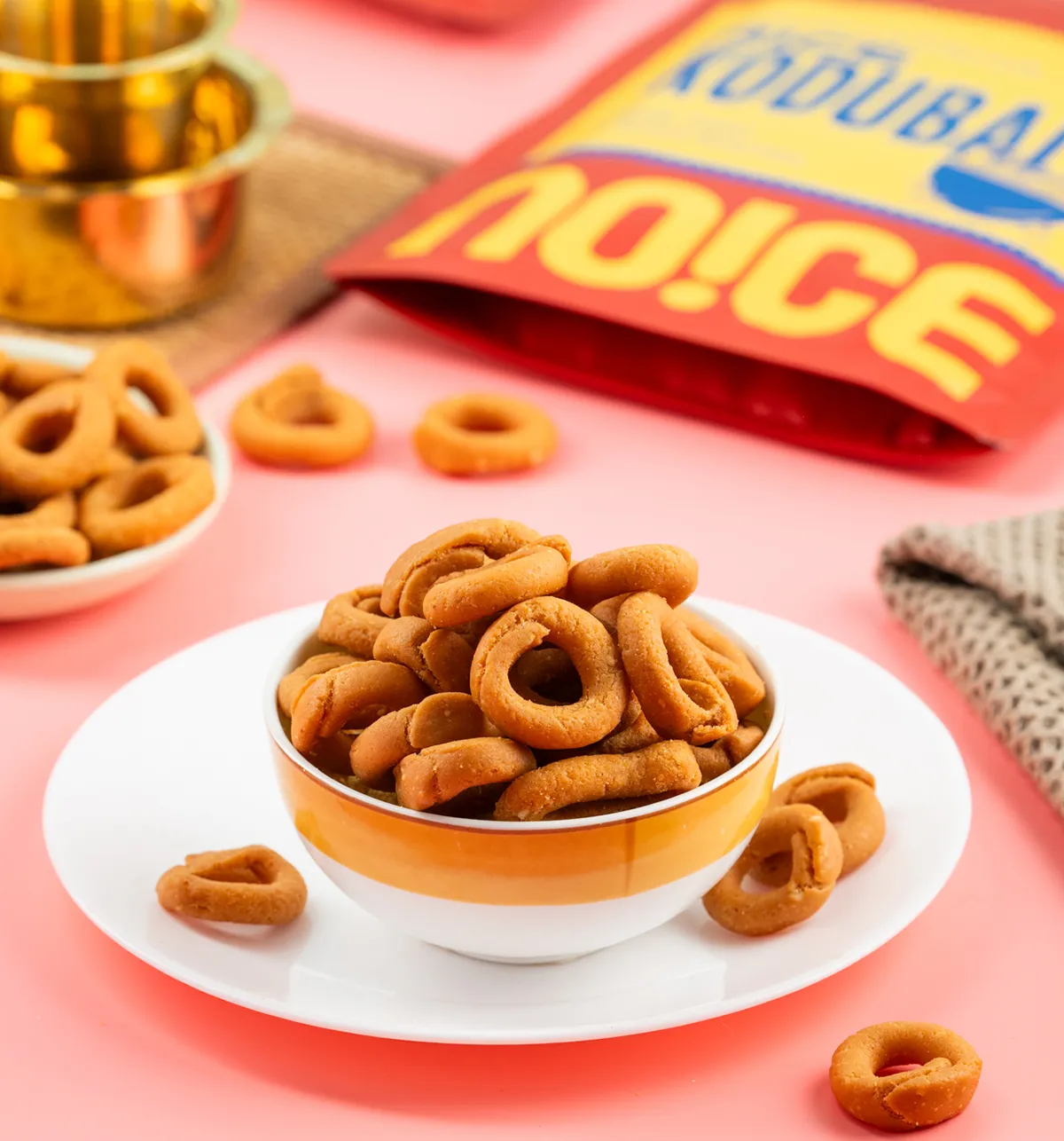 NOICE Homestyle Rice Kodubole, traditional round and crispy savory snacks from Karnataka, handcrafted in small batches using fresh rice bran oil without palm oil