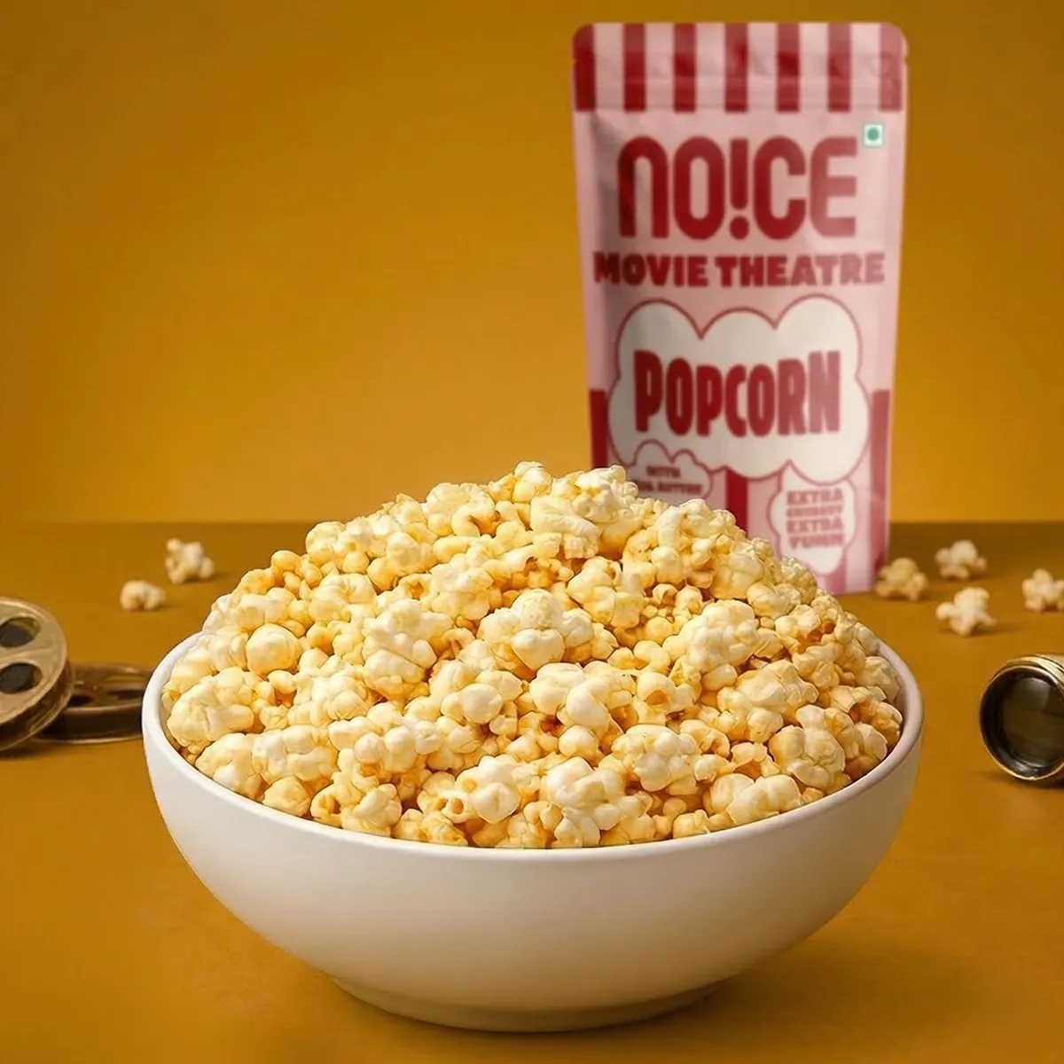 NOICE Movie Theatre Butter Popcorn, light and crunchy popcorn kernels coated in real butter, made without palm oil or artificial flavorings