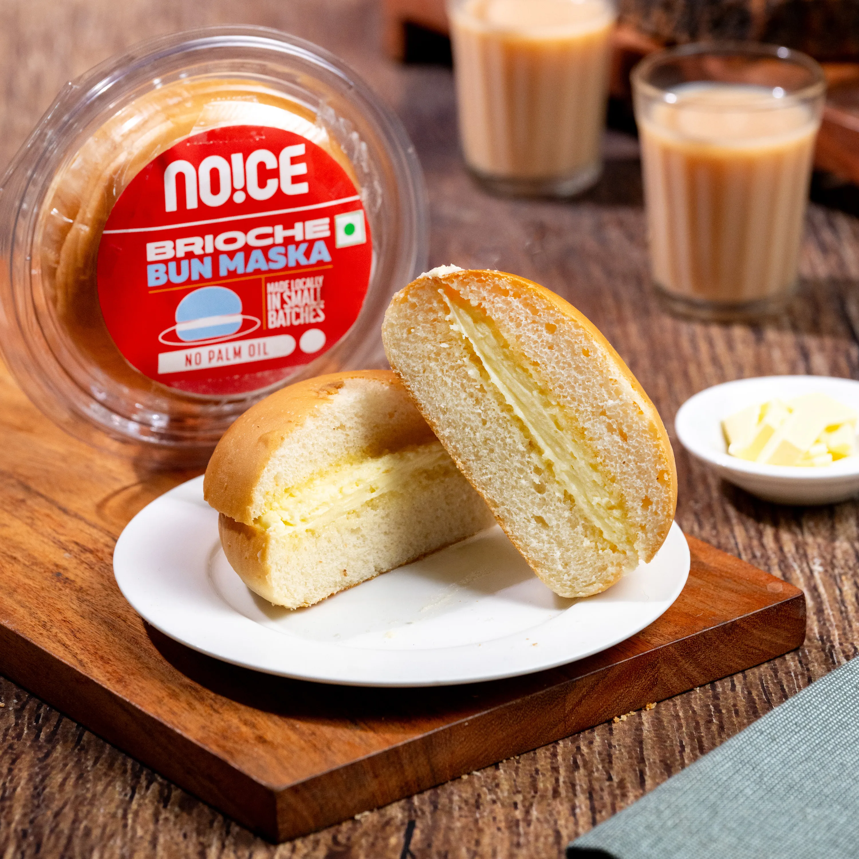NOICE Brioche Bun Maska made with real butter, baked fresh in small batches with a soft, fluffy texture and no palm oil.