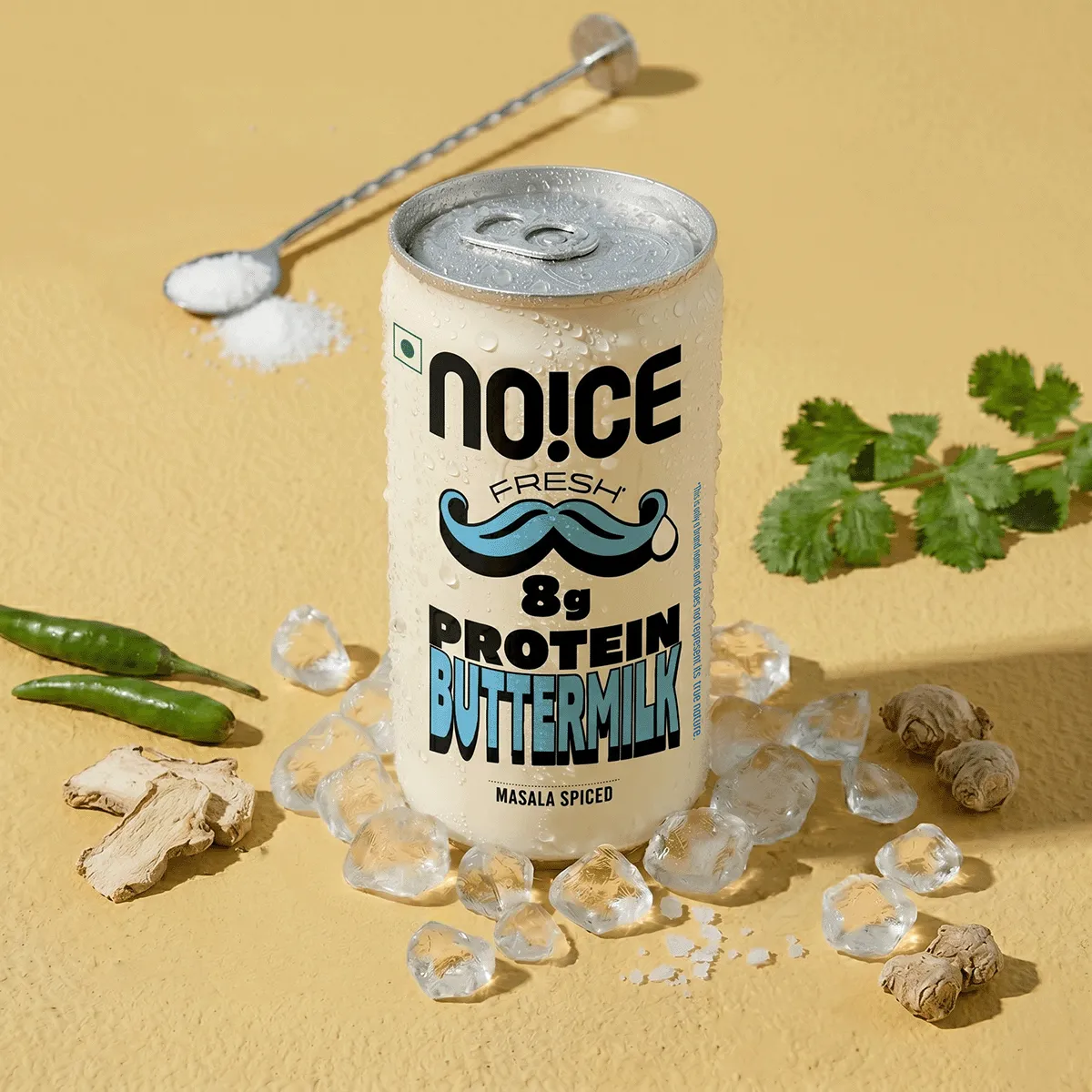 NOICE Fresh 8g Protein Buttermilk made with toned milk curd, real spices and 8g of natural milk protein, with no artificial flavours.
