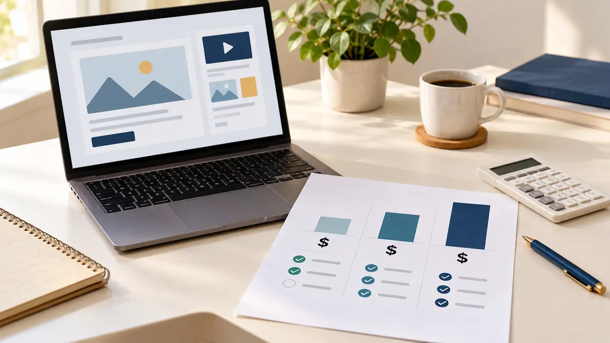Buyer worksheet comparing a minimum monthly advertising service charge across three spend levels