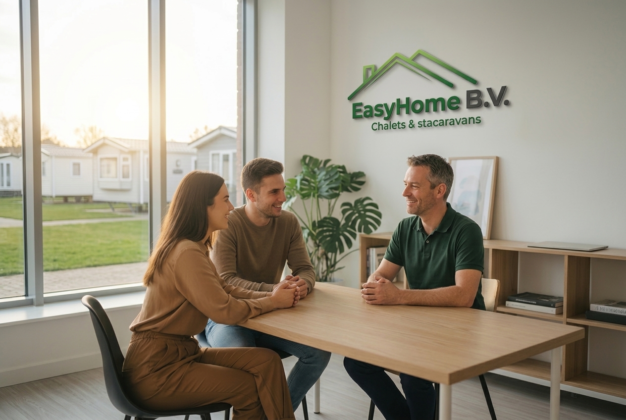 Stel in gesprek met een EasyHome-adviseur aan tafel op kantoor.