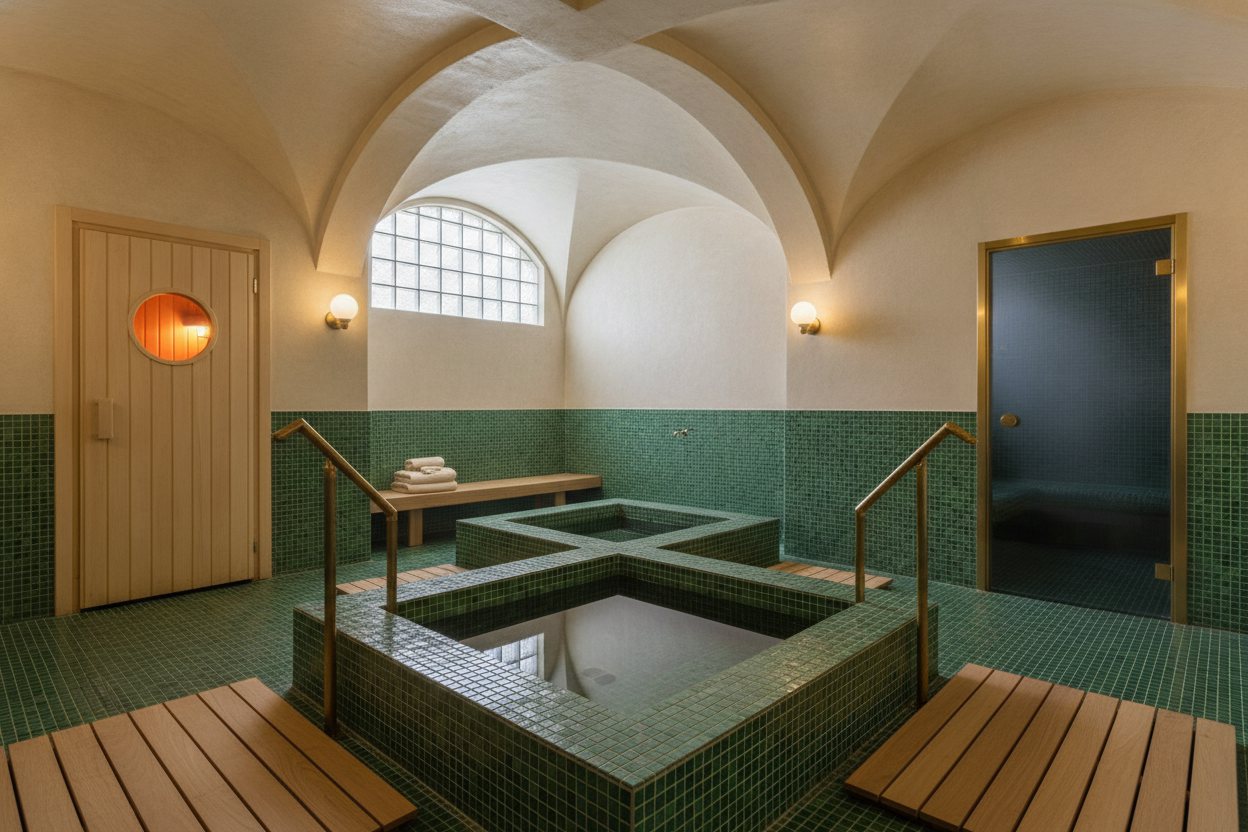 Le hammam de zellige émeraude sous son oculus