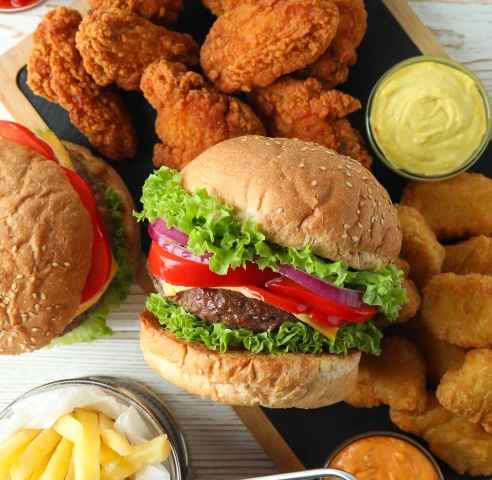 Burger and wings platter at Gastro at 35
