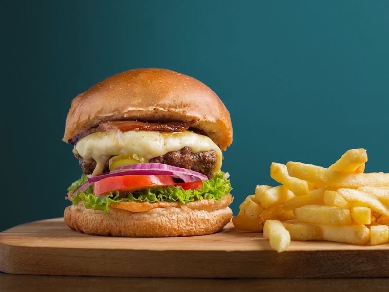 American Box lunch with burger and French fries