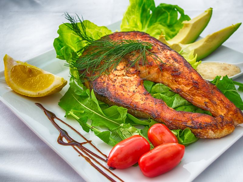 Grilled salmon with fresh vegetables
