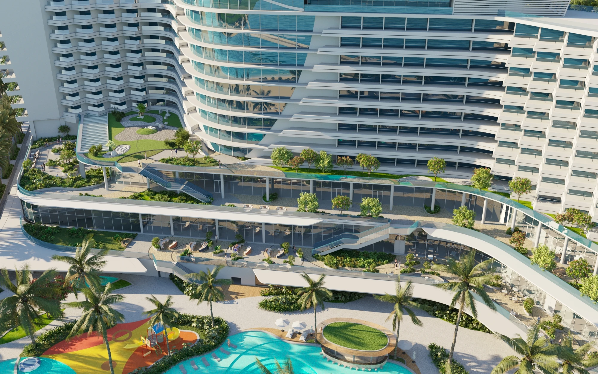 Exterior view of the resort architecture and landscaped grounds