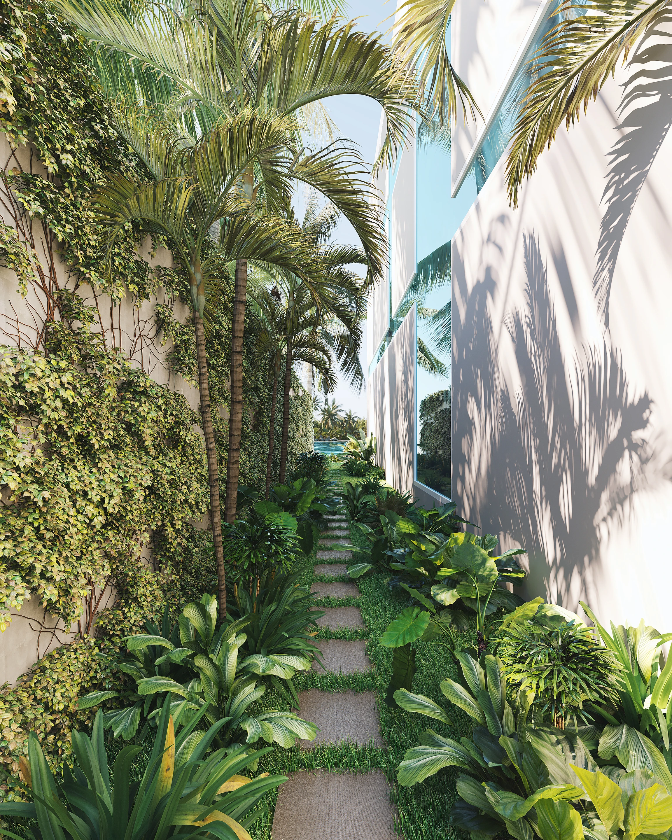 Planted courtyard and guest circulation path
