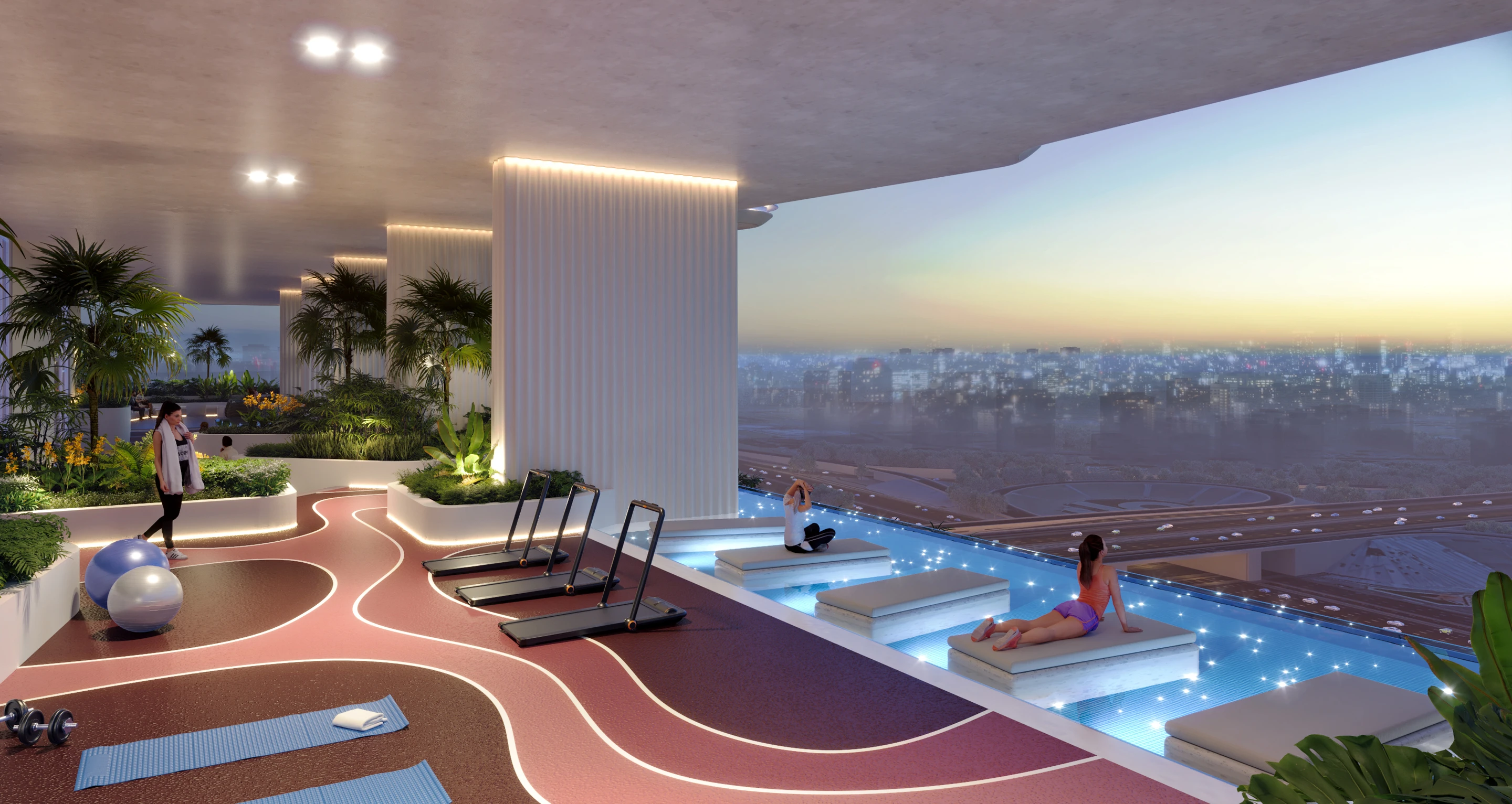 Covered fitness and recreation terrace
