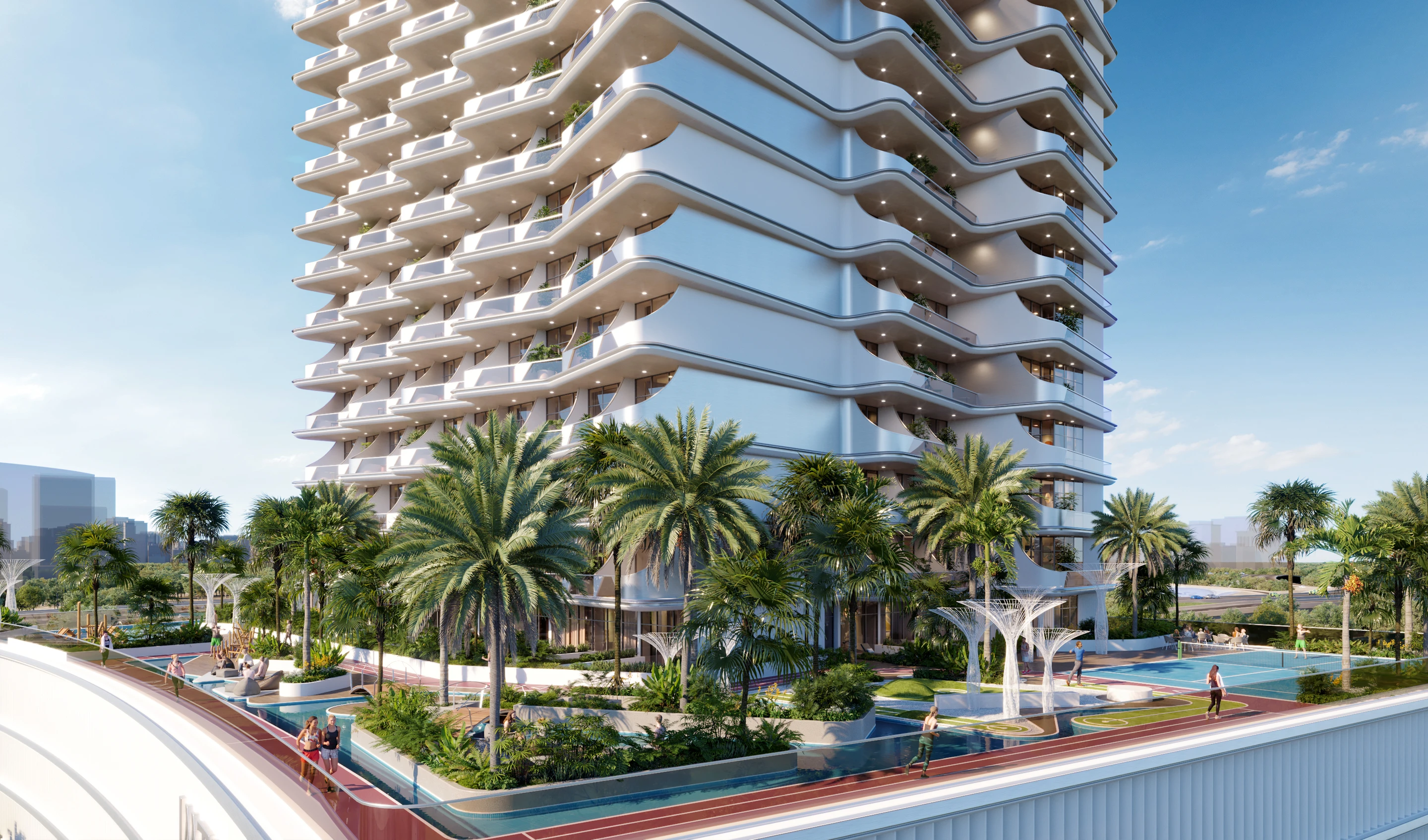 Podium and pool deck at street level