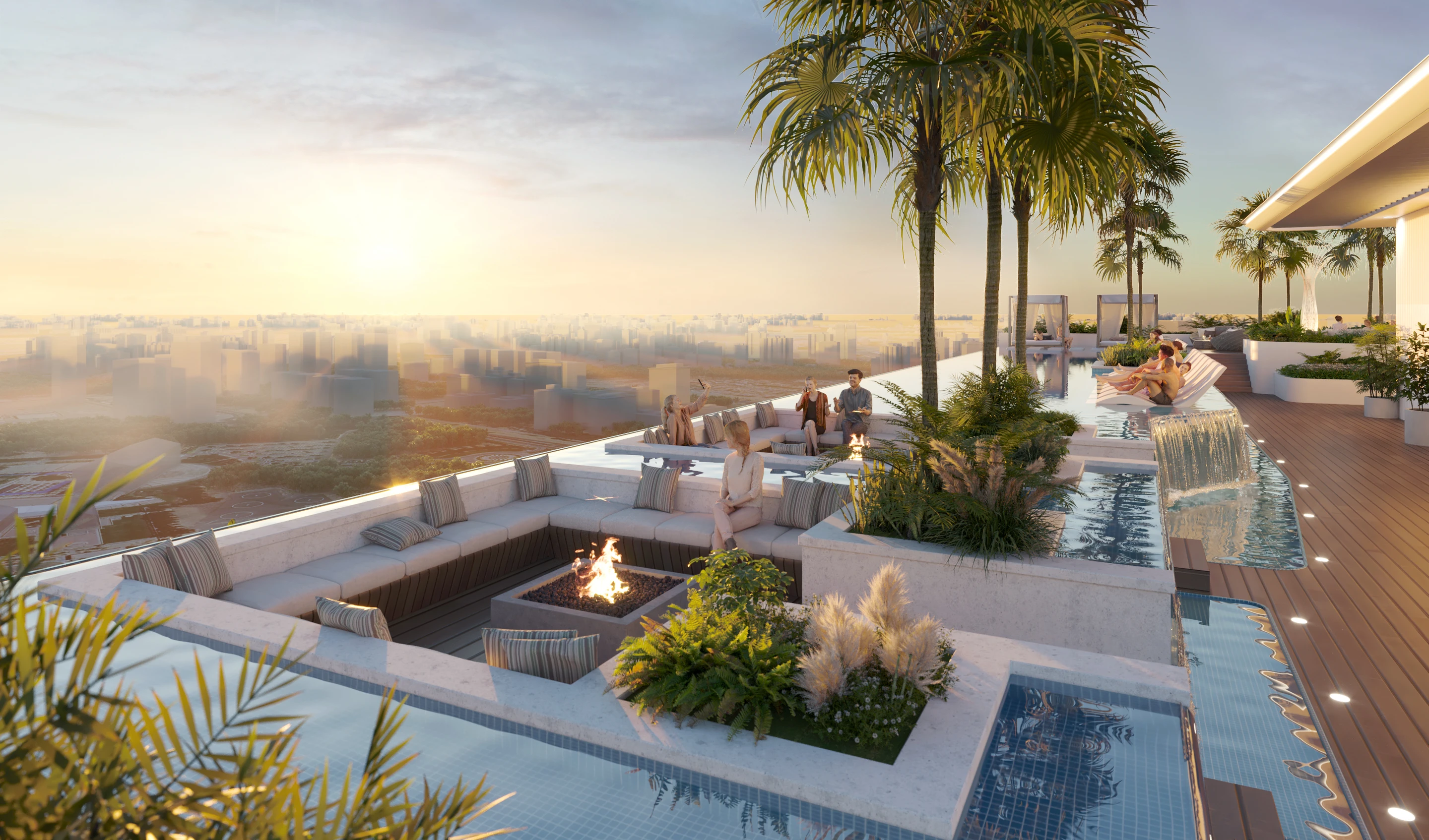 Rooftop lounge terrace overlooking the city