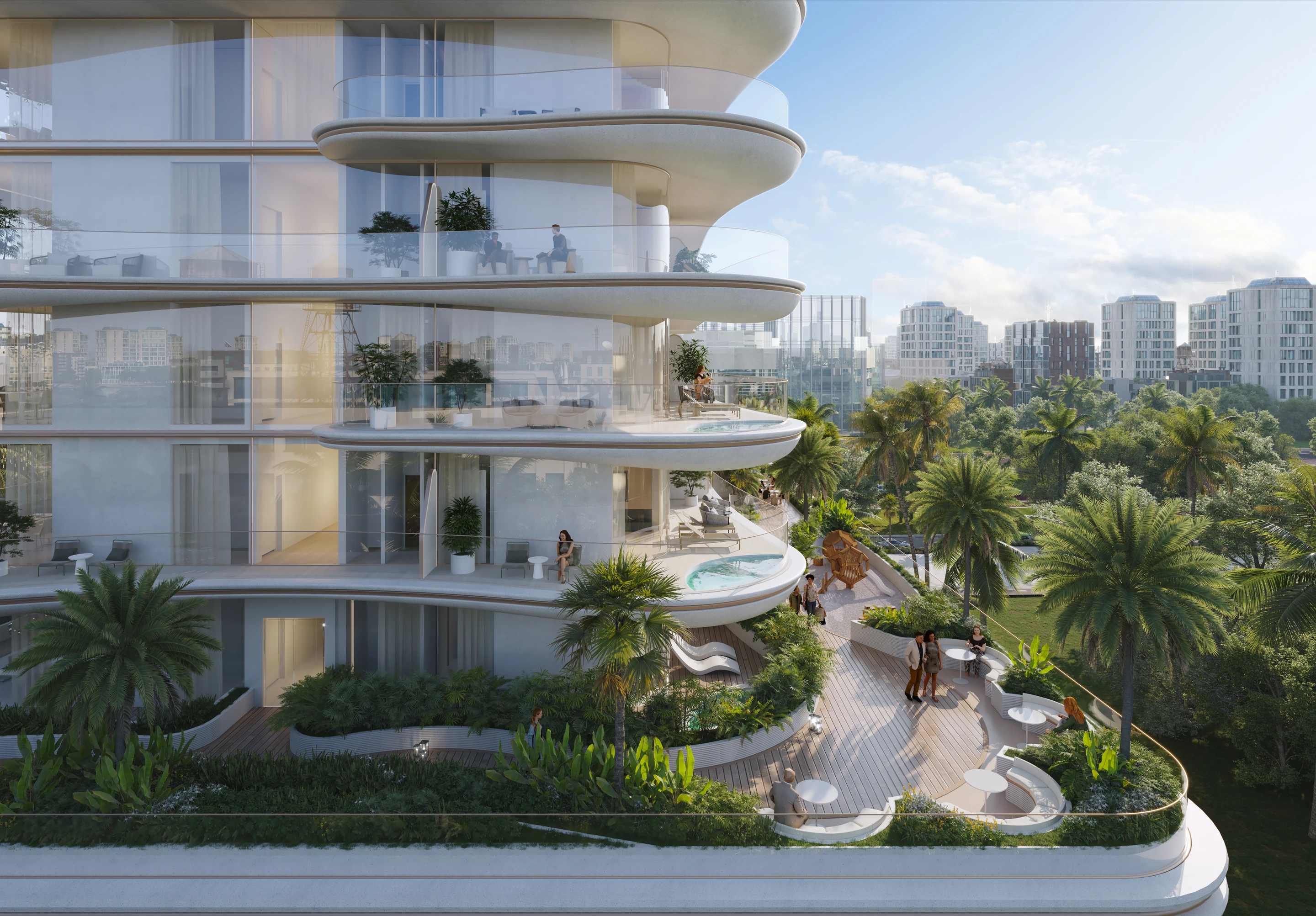 Lower residential terraces and landscaped outdoor amenities