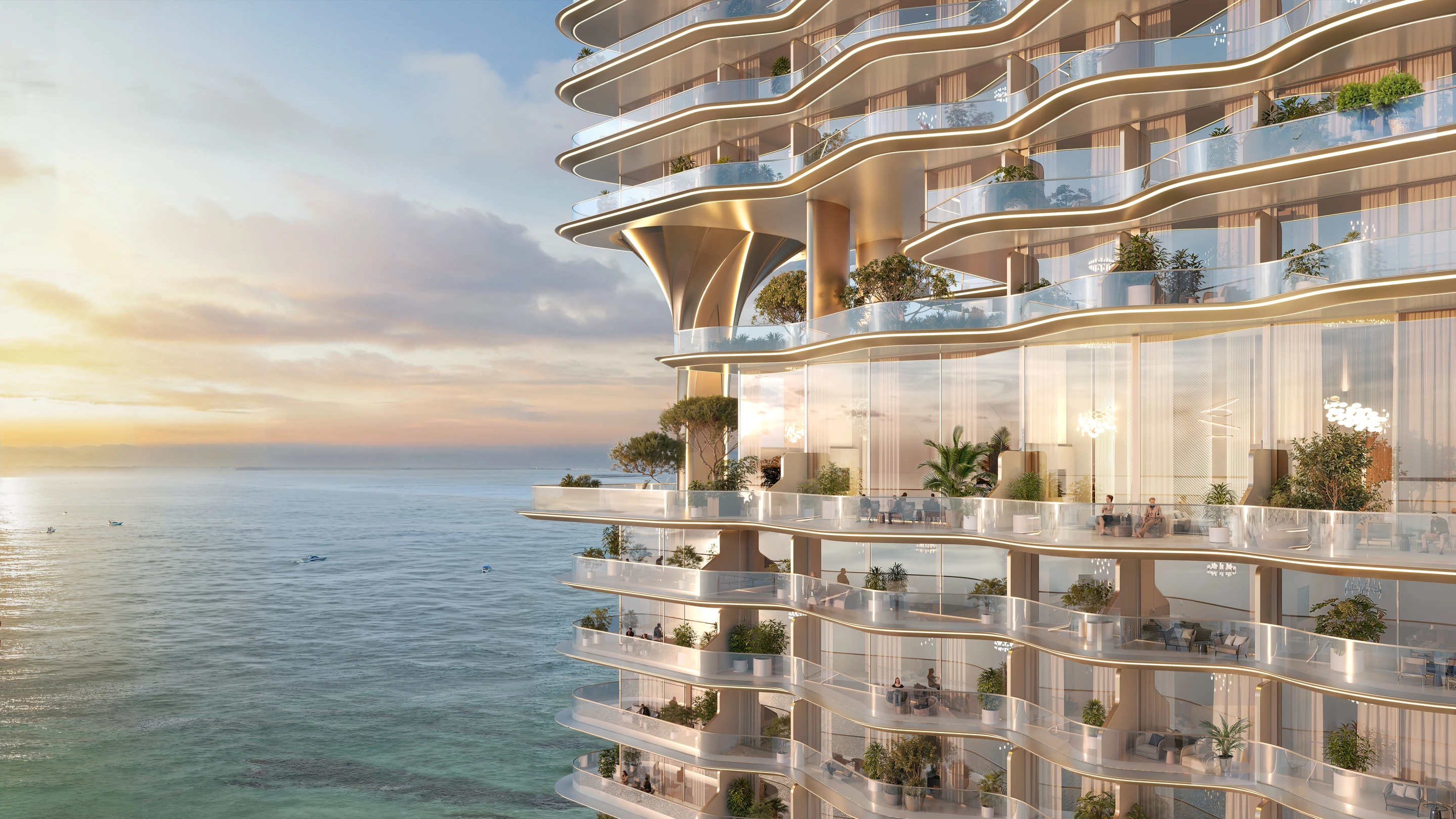 Close waterfront view of Breez by Danube balconies and facade