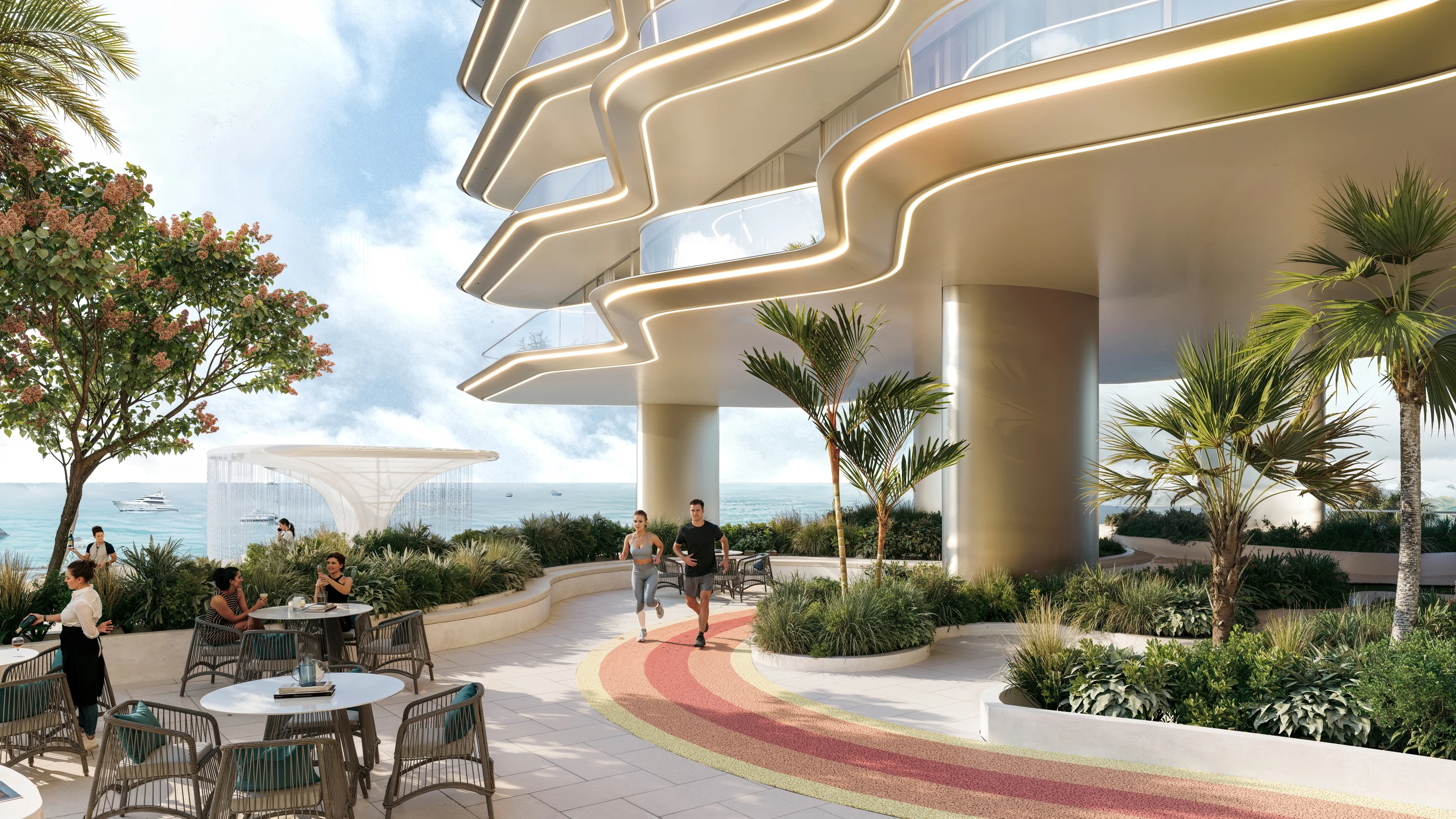 Landscaped outdoor amenity terrace at Breez by Danube