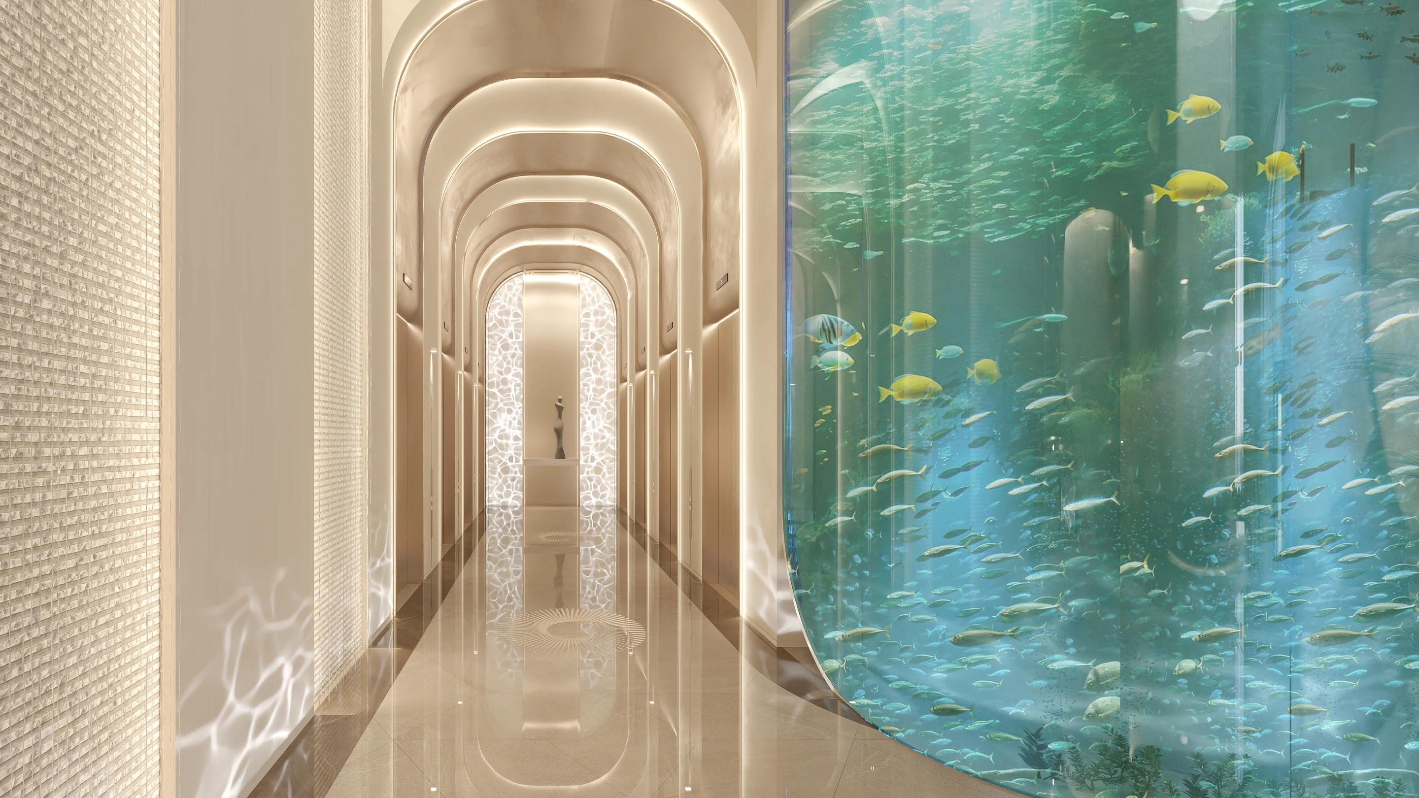 Breez by Danube corridor beside an aquarium wall