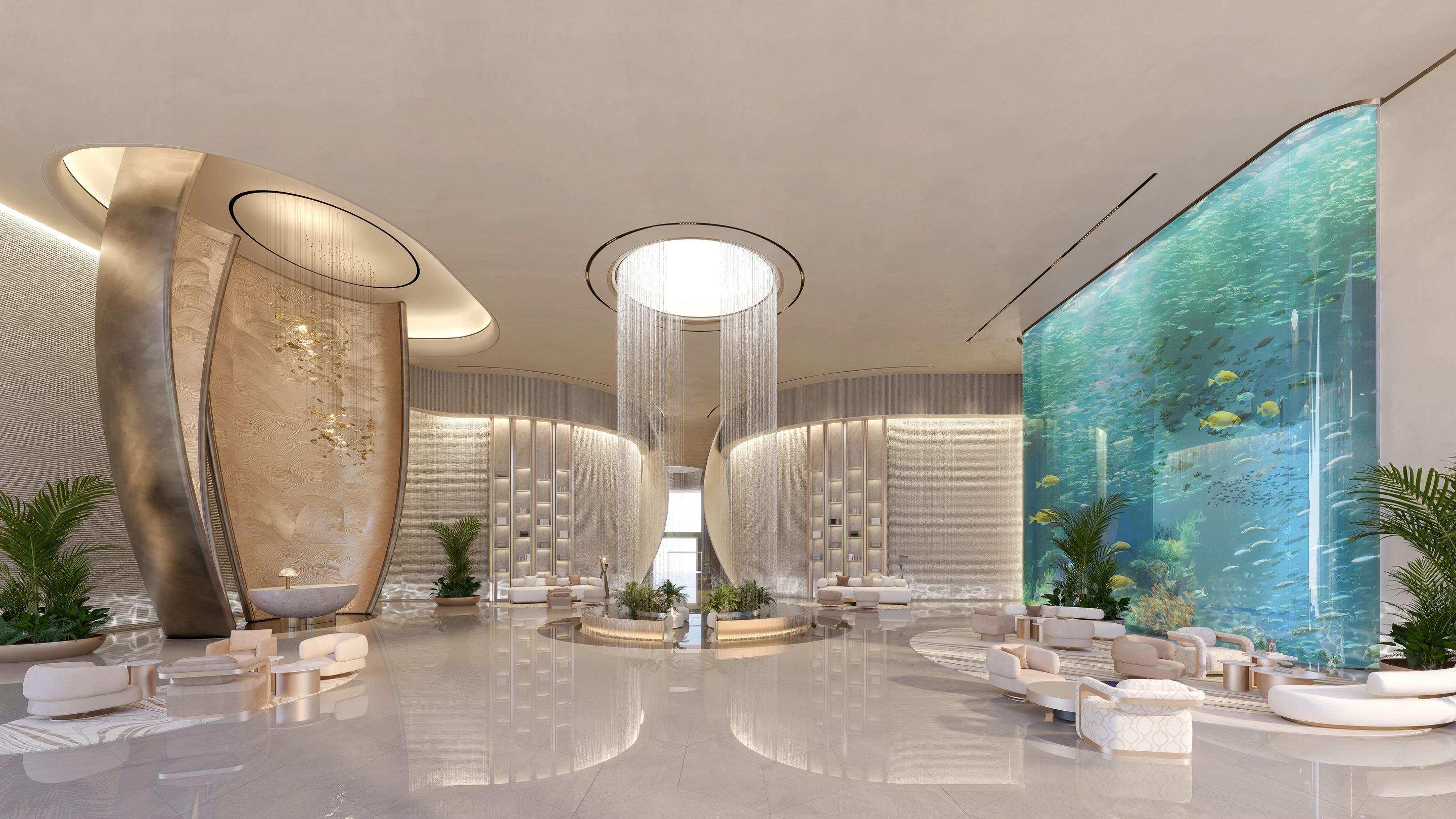 Breez by Danube lobby with aquarium wall and seating