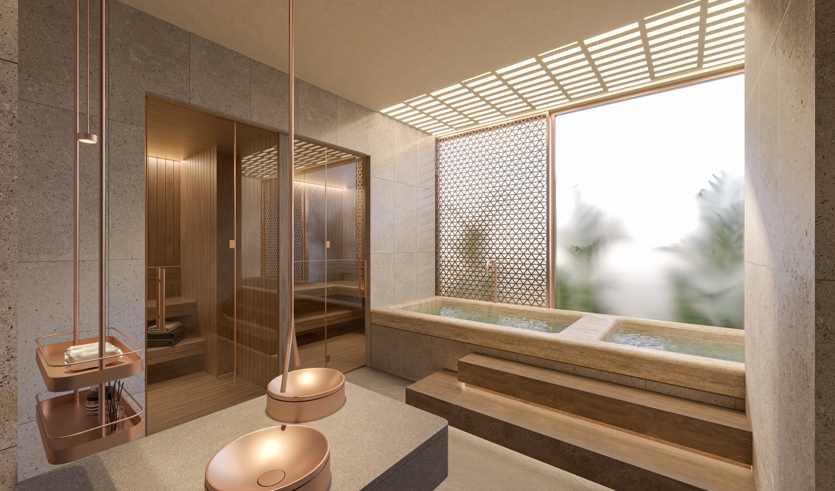 Private spa room with sauna and plunge bath