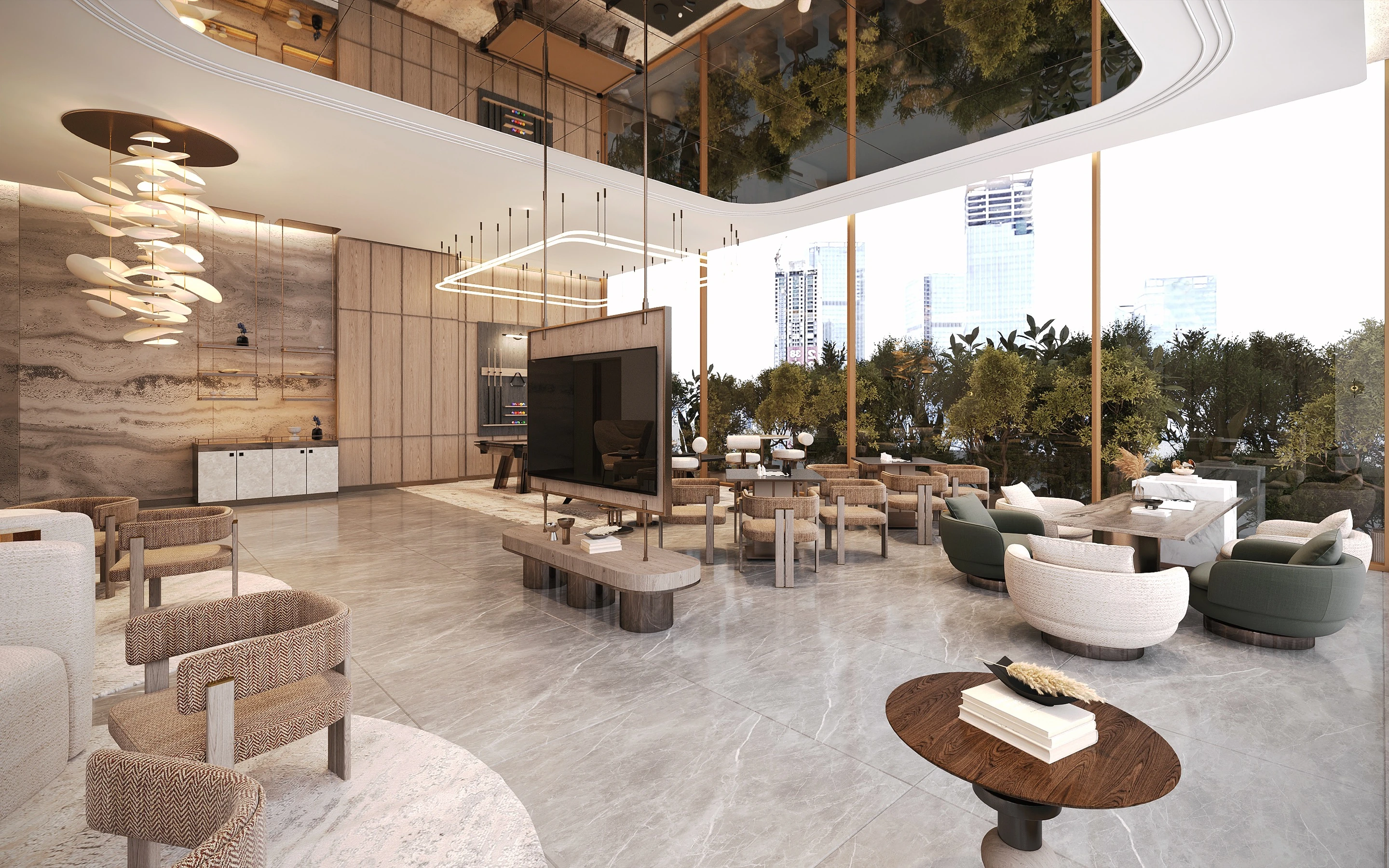 Residents lounge with double-height windows