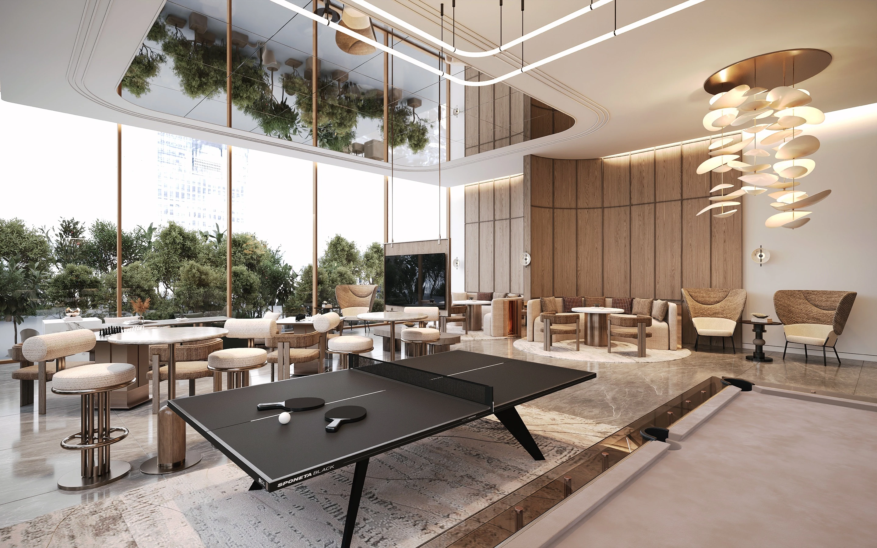 Games lounge with table tennis and seating